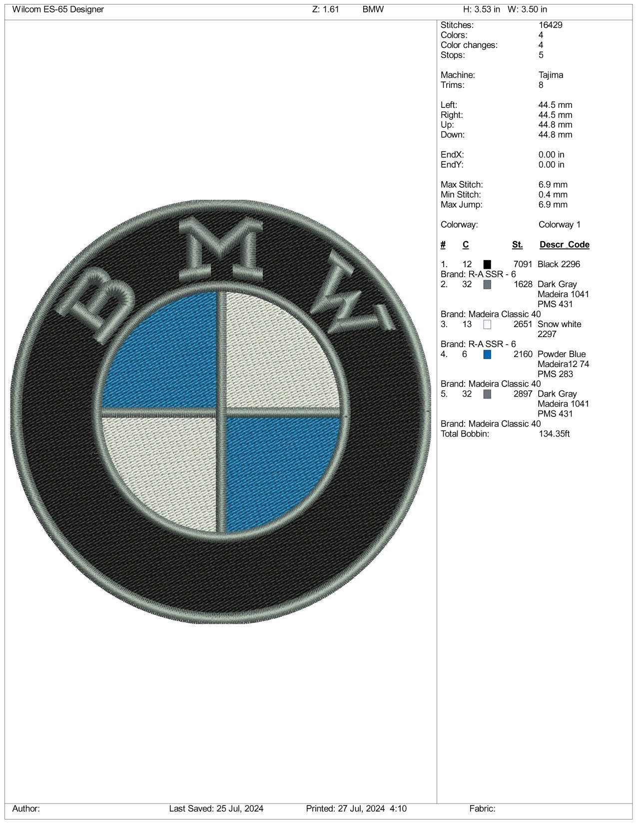 BMW Logo Embroidery Design Files - 3 Size's