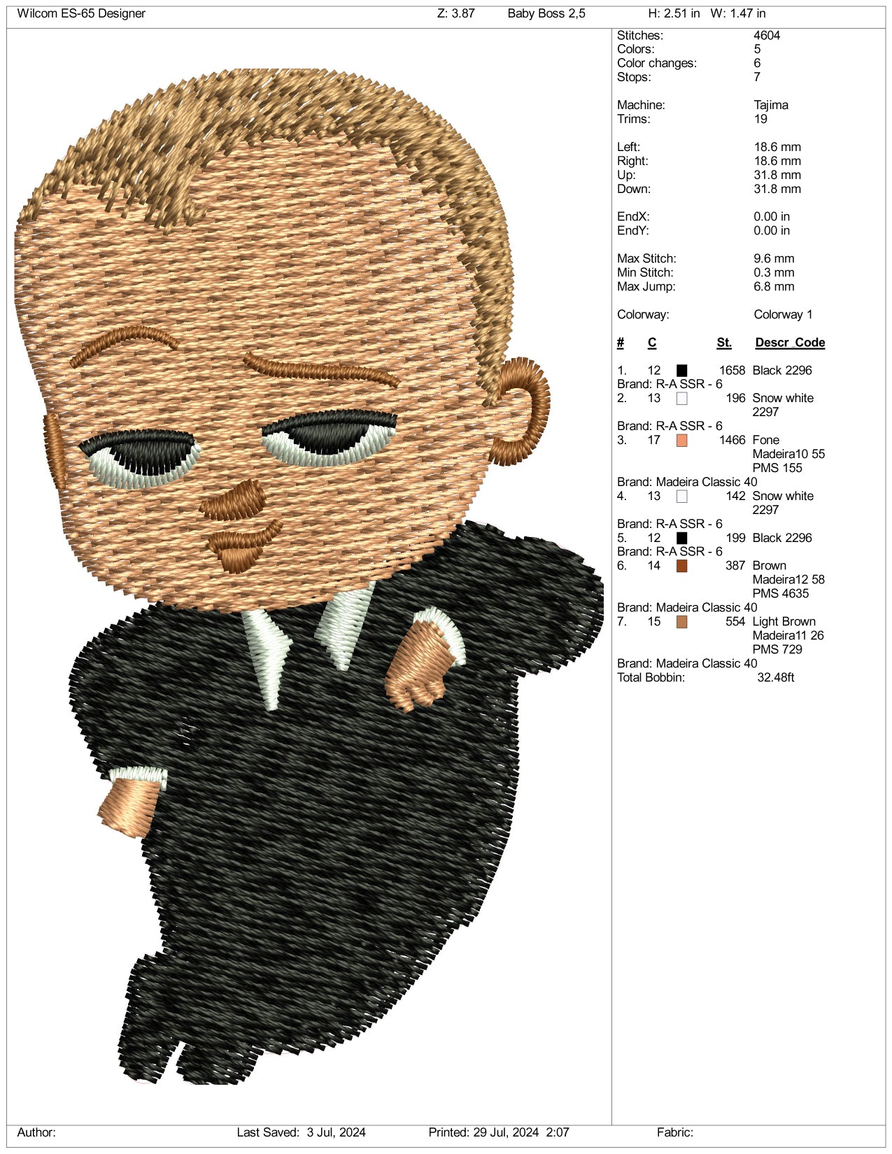 The Boss Baby Embroidery Design Files - 3 Size's