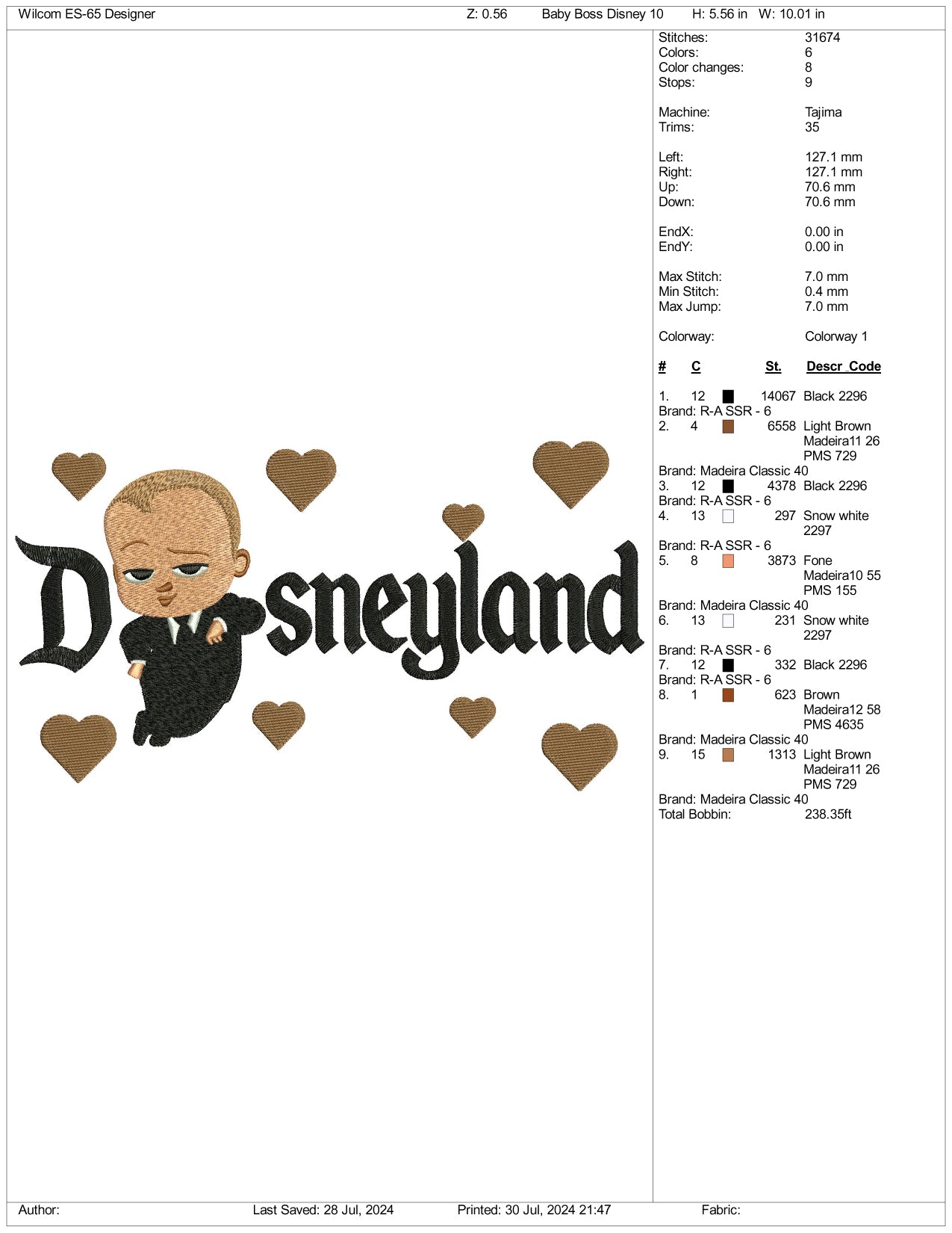 The Boss Baby Disneyland Embroidery Design Files - 3 Size's