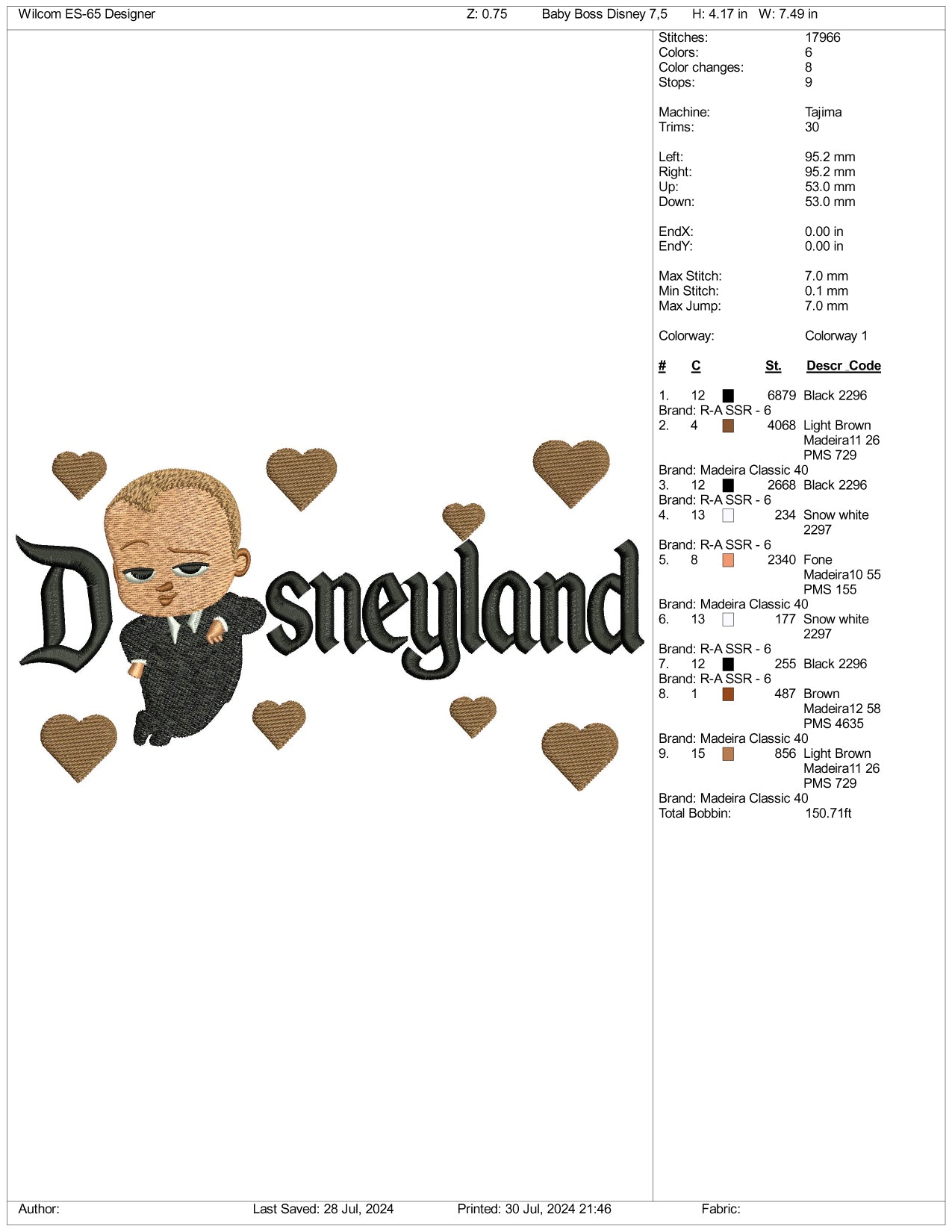 The Boss Baby Disneyland Embroidery Design Files - 3 Size's