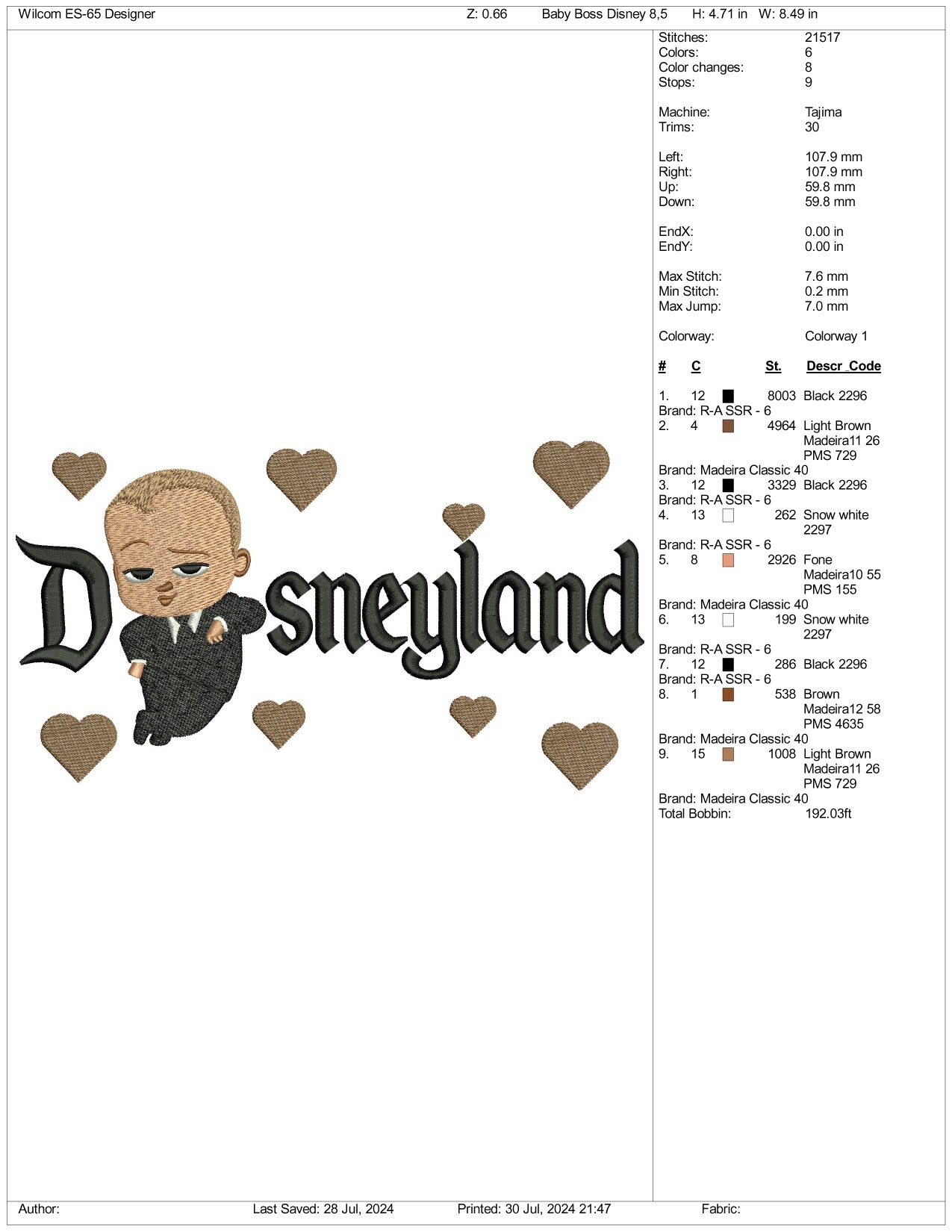 The Boss Baby Disneyland Embroidery Design Files - 3 Size's