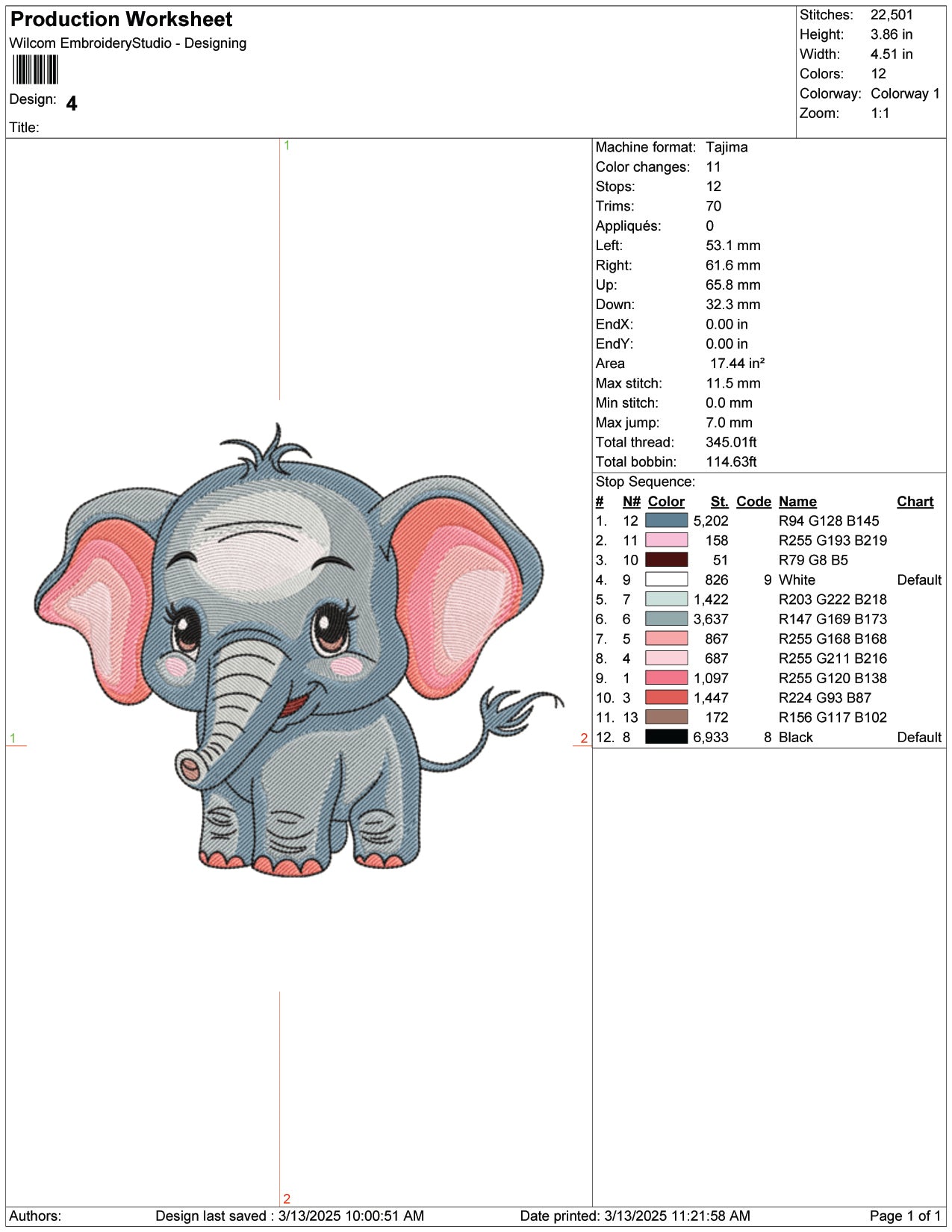 Baby Elephant V2 Embroidery Design Files - 9 Size's