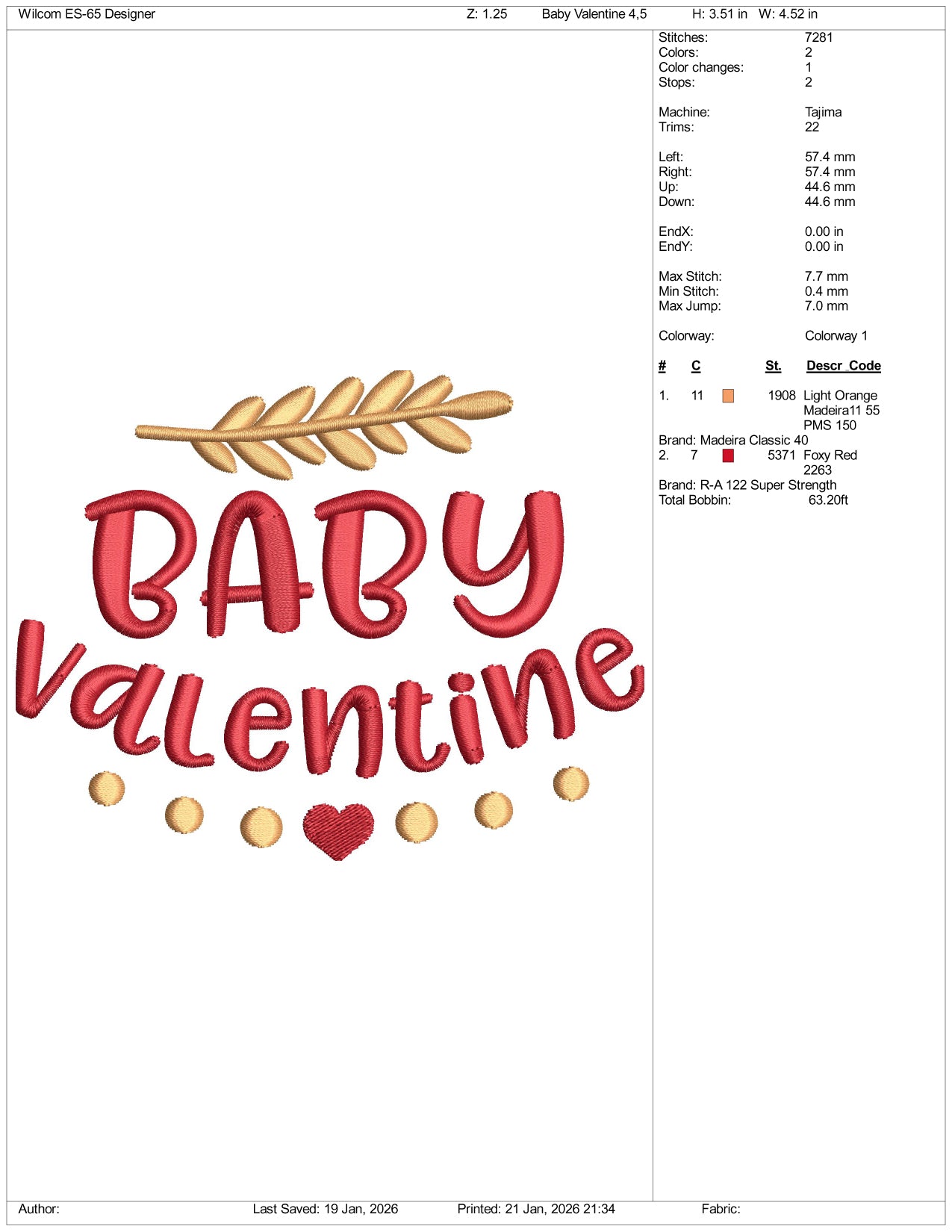 Baby Valentine Embroidery Design Files - 4 Size's