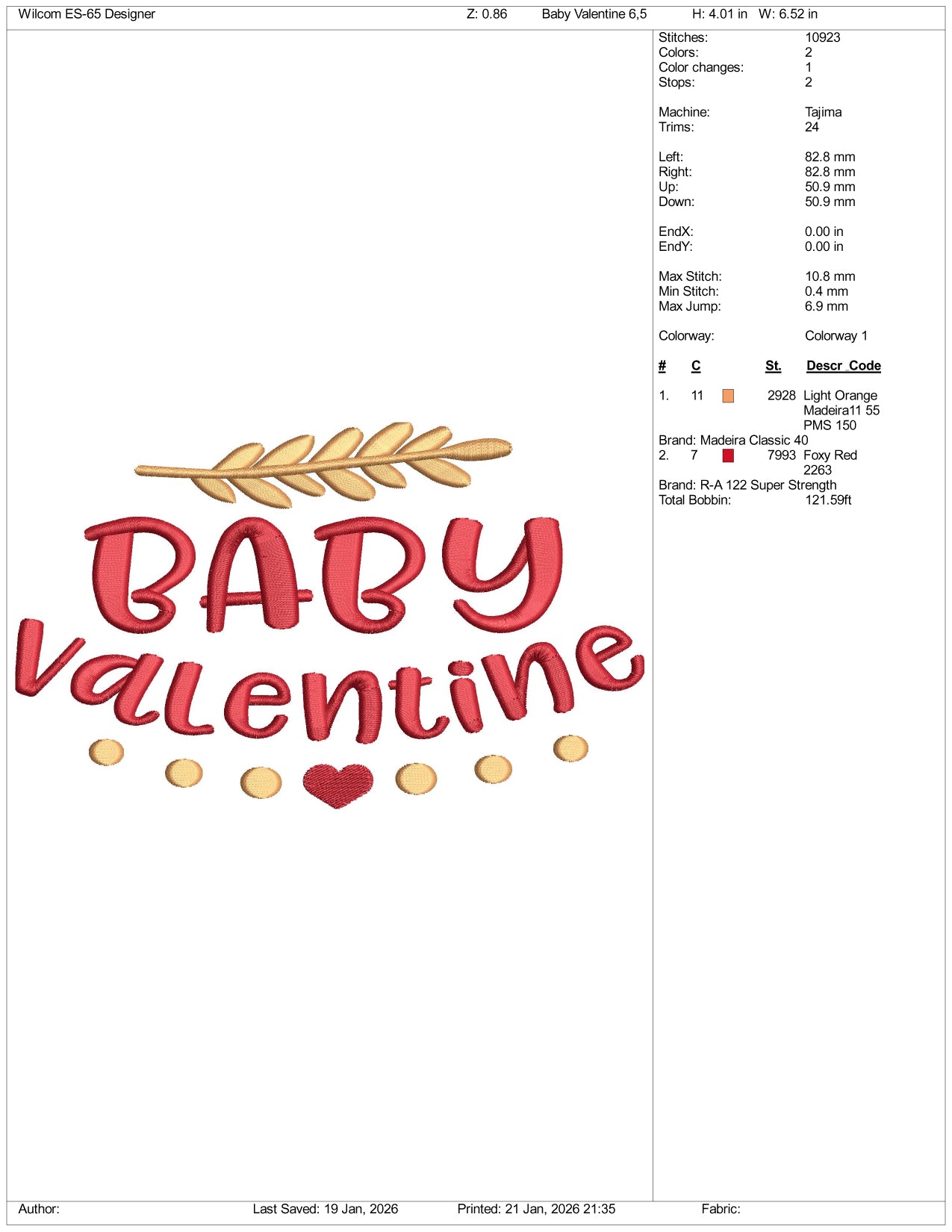 Baby Valentine Embroidery Design Files - 4 Size's