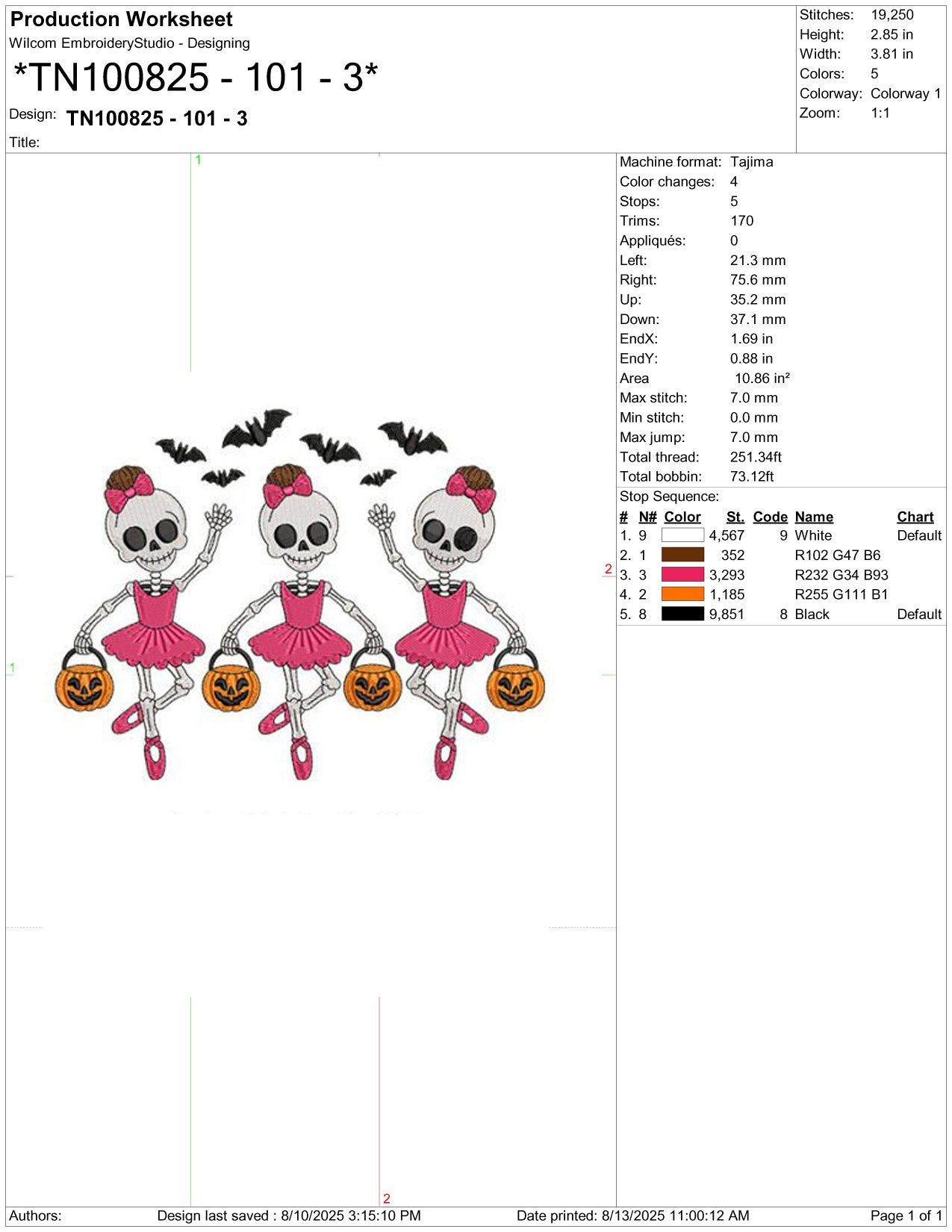 Ballerina Skeleton Embroidery Design Files - 5 Size's