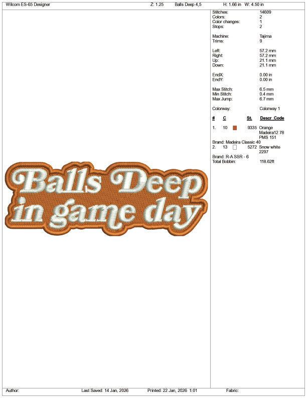 Balls Deep In Game Day Embroidery Design Files - 3 Size's