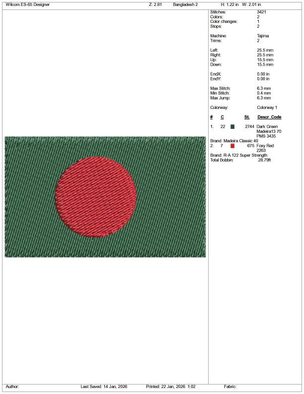 Bangladesh Flag Embroidery Design Files - 3 Size's