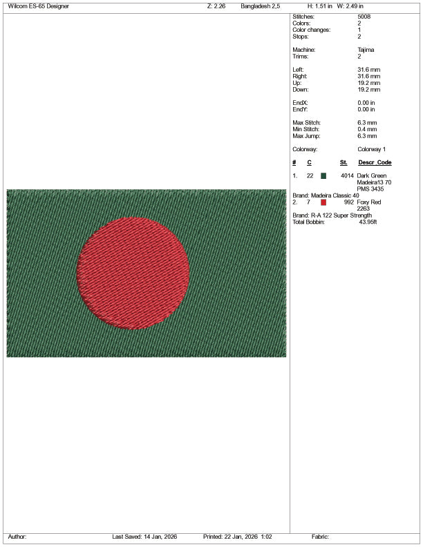 Bangladesh Flag Embroidery Design Files - 3 Size's