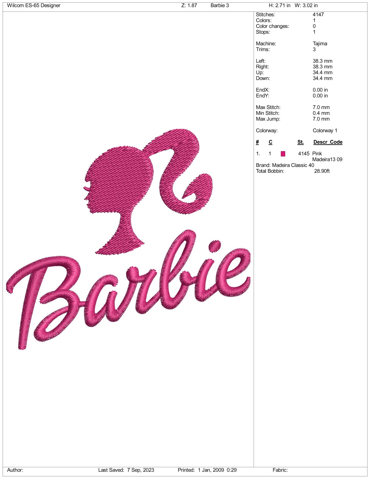 Barbie Embroidery Design Files - 5 Size's