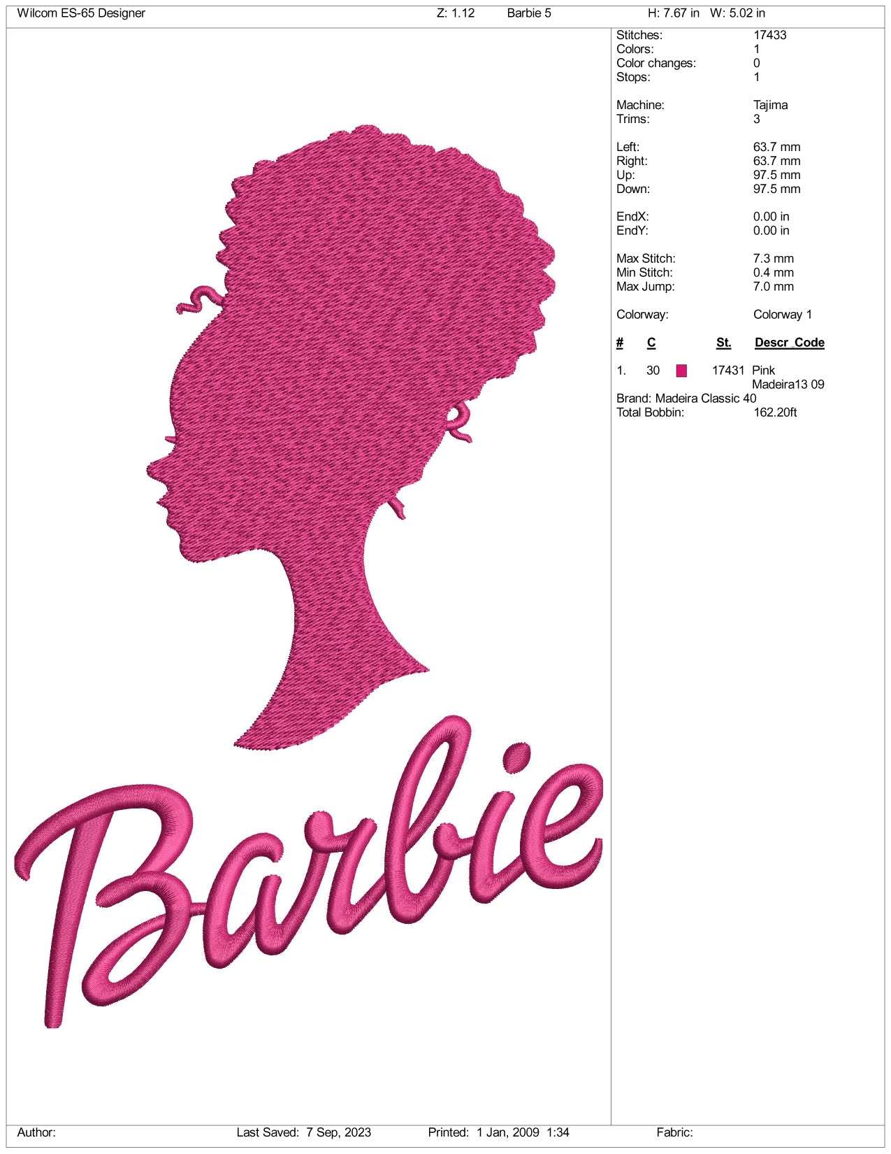 Barbie v2 Embroidery Design Files - 3 Size's