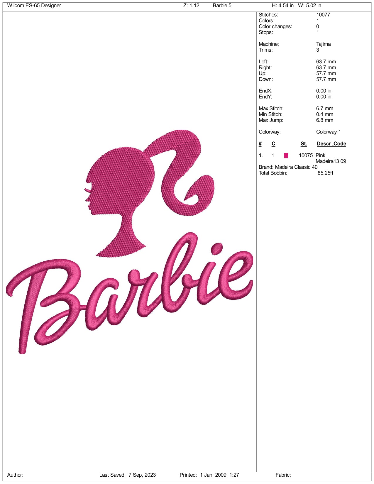 Barbie Embroidery Design Files - 5 Size's