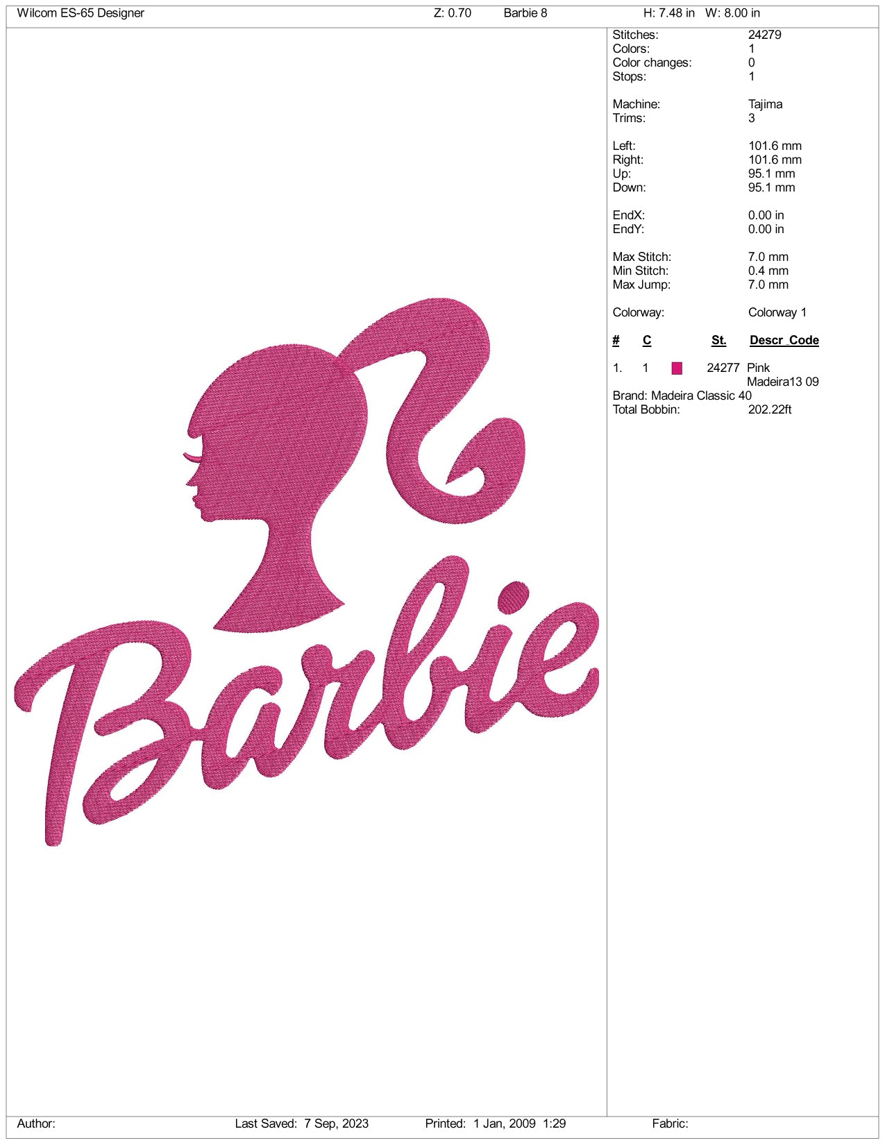 Barbie Embroidery Design Files - 5 Size's