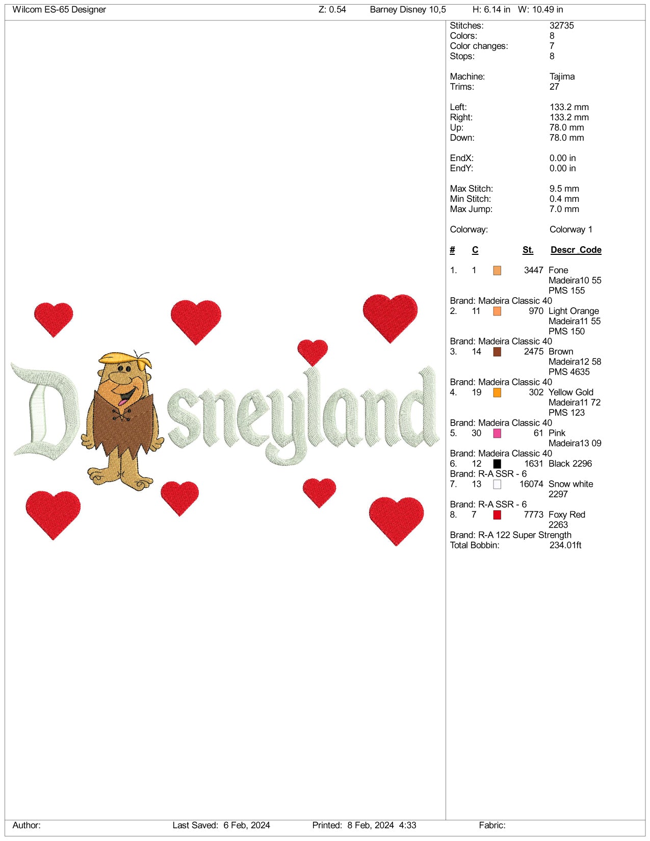 Barney Rubble Disneyland Embroidery Design Files - 3 Size's