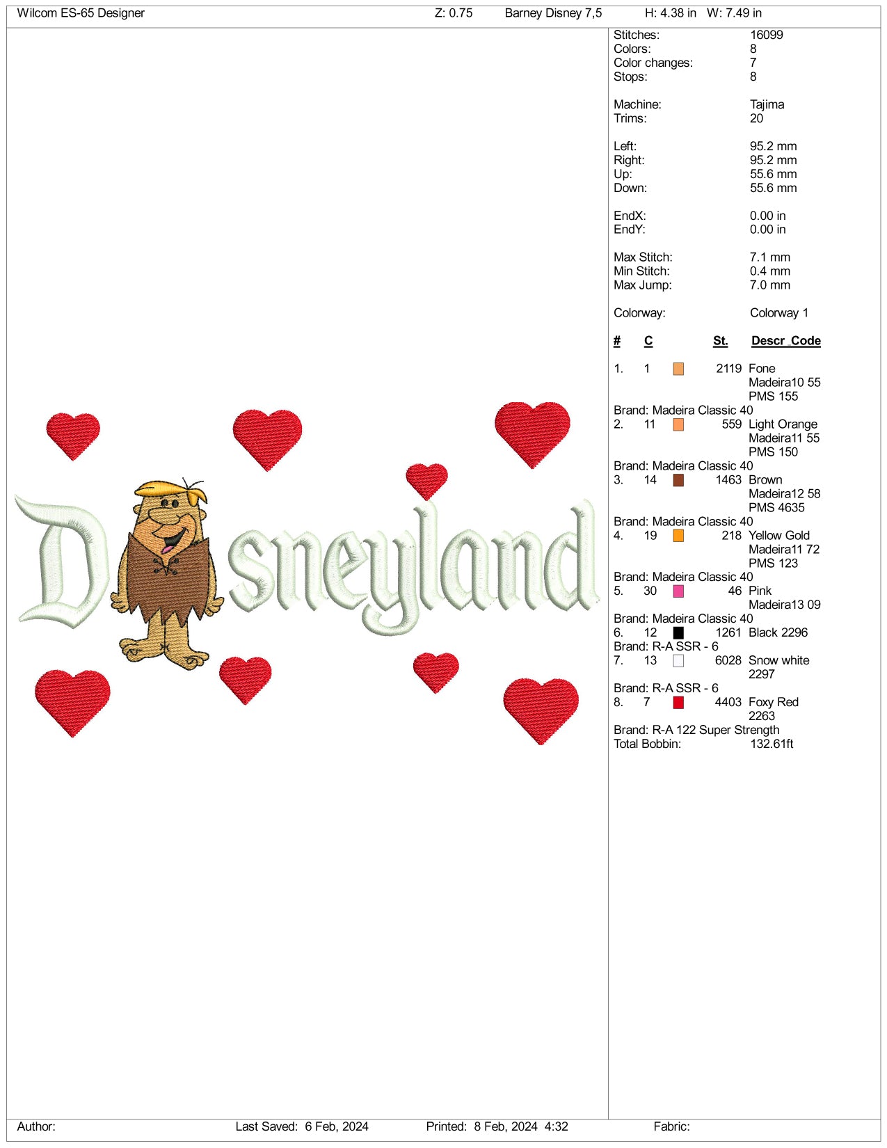 Barney Rubble Disneyland Embroidery Design Files - 3 Size's