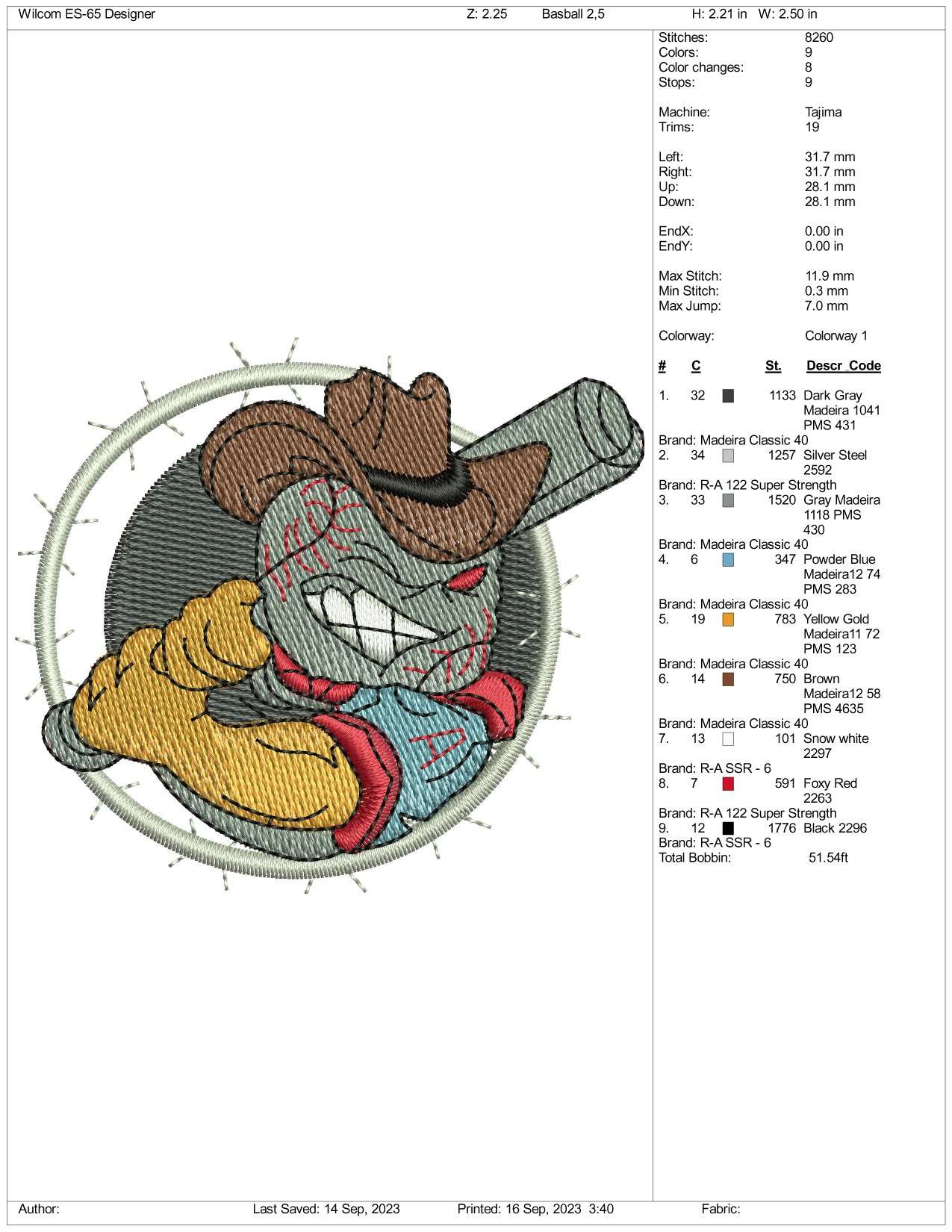 Angry Baseball Man Embroidery Design Files - 3 Size's