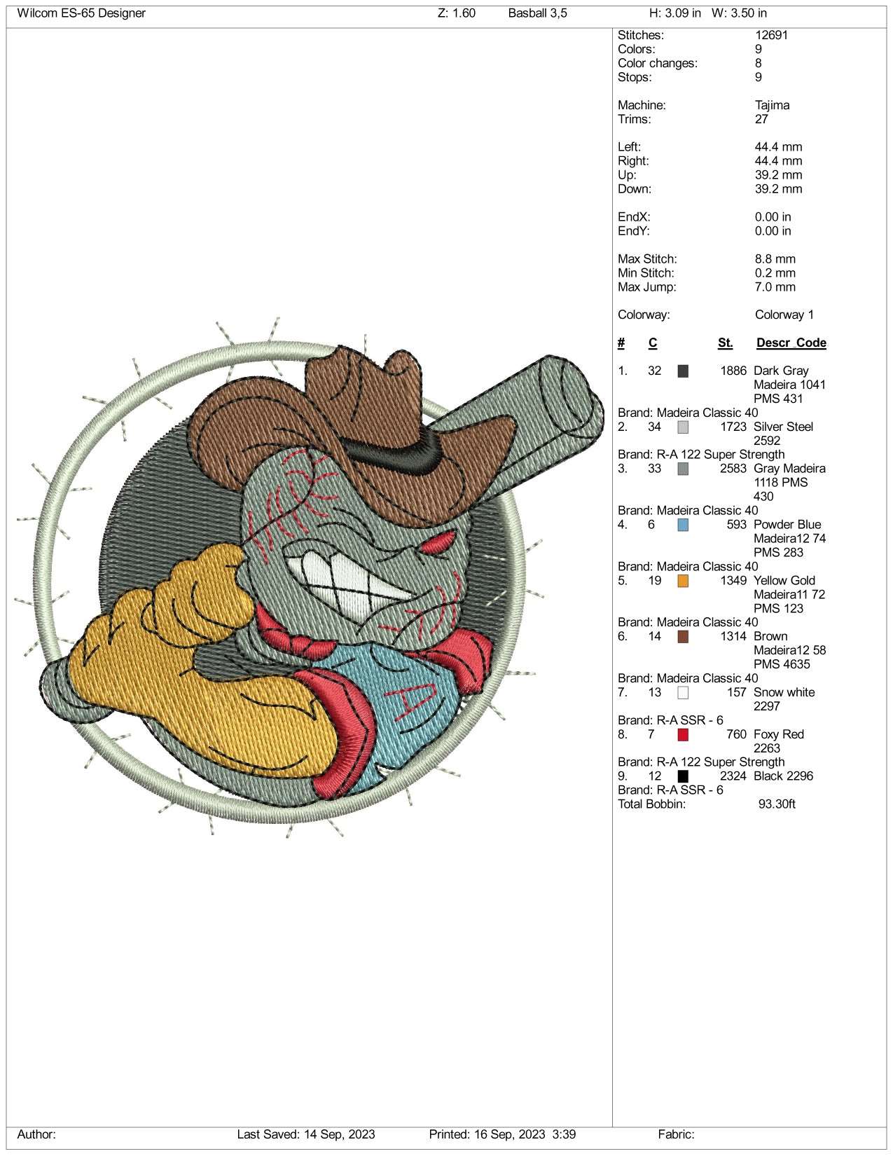 Angry Baseball Man Embroidery Design Files - 3 Size's