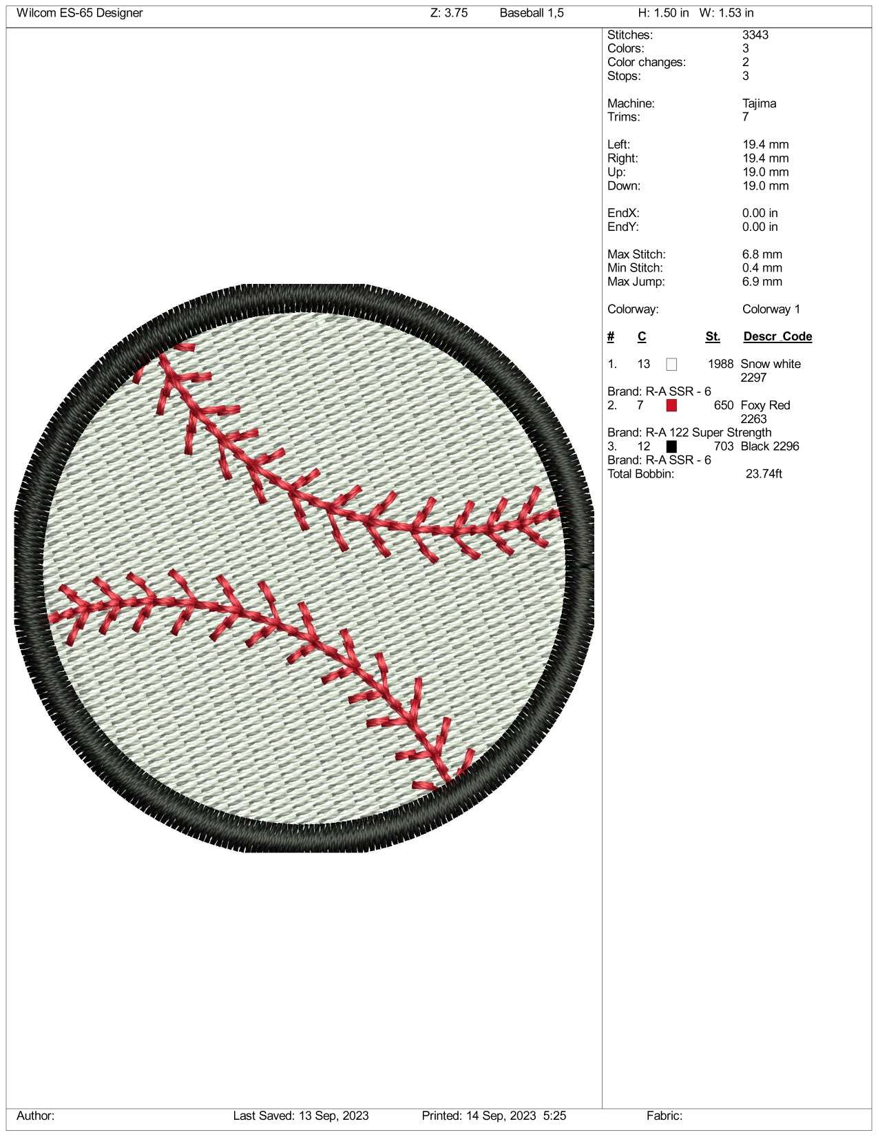 Baseball Embroidery Design Files - 3 Size's