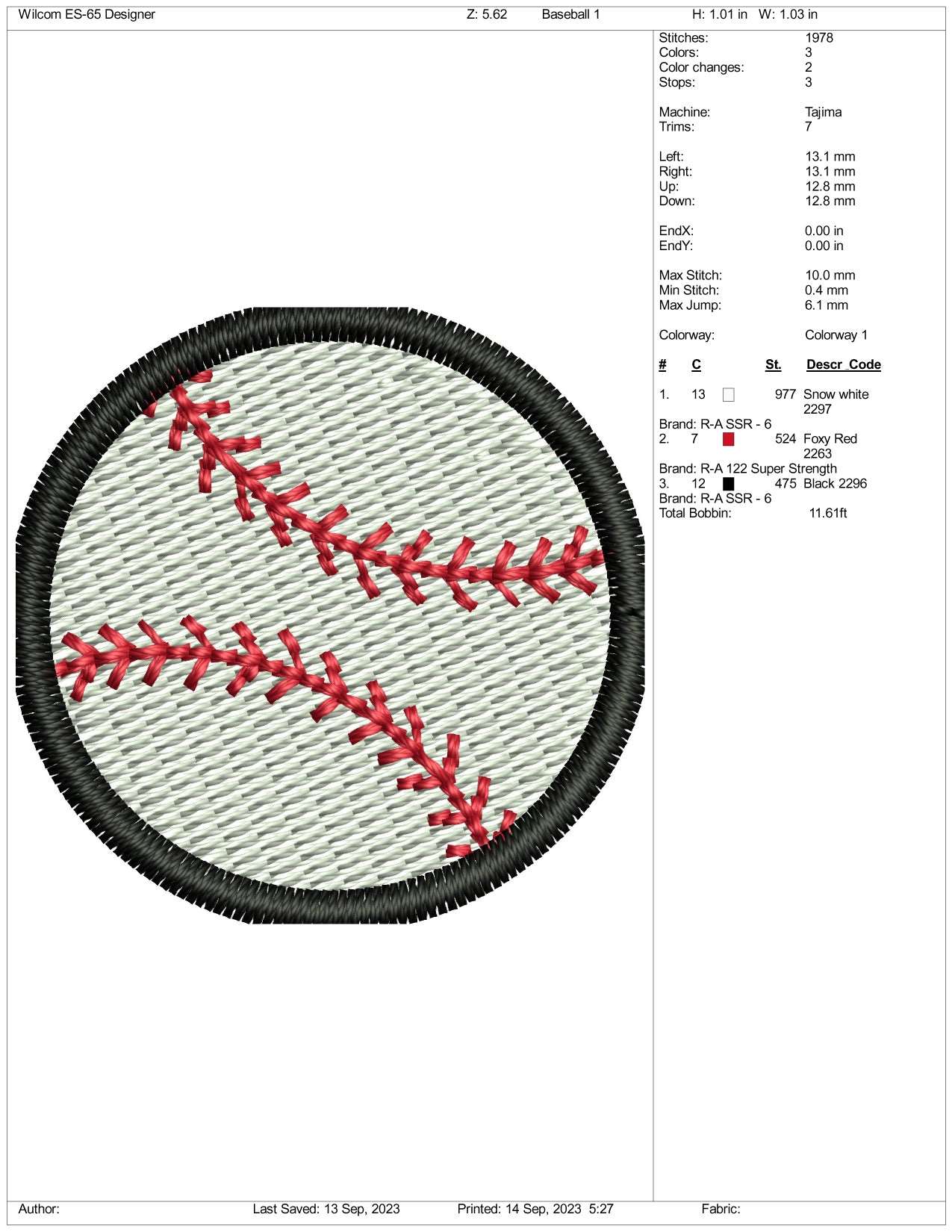 Baseball Embroidery Design Files - 3 Size's