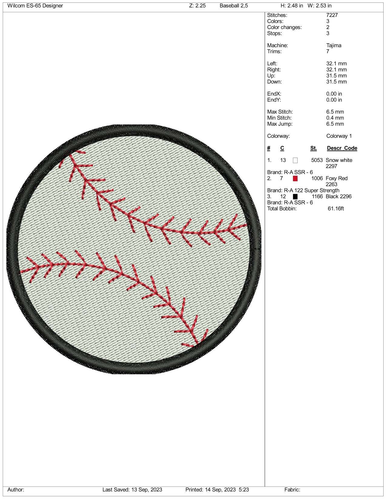 Baseball Embroidery Design Files - 3 Size's