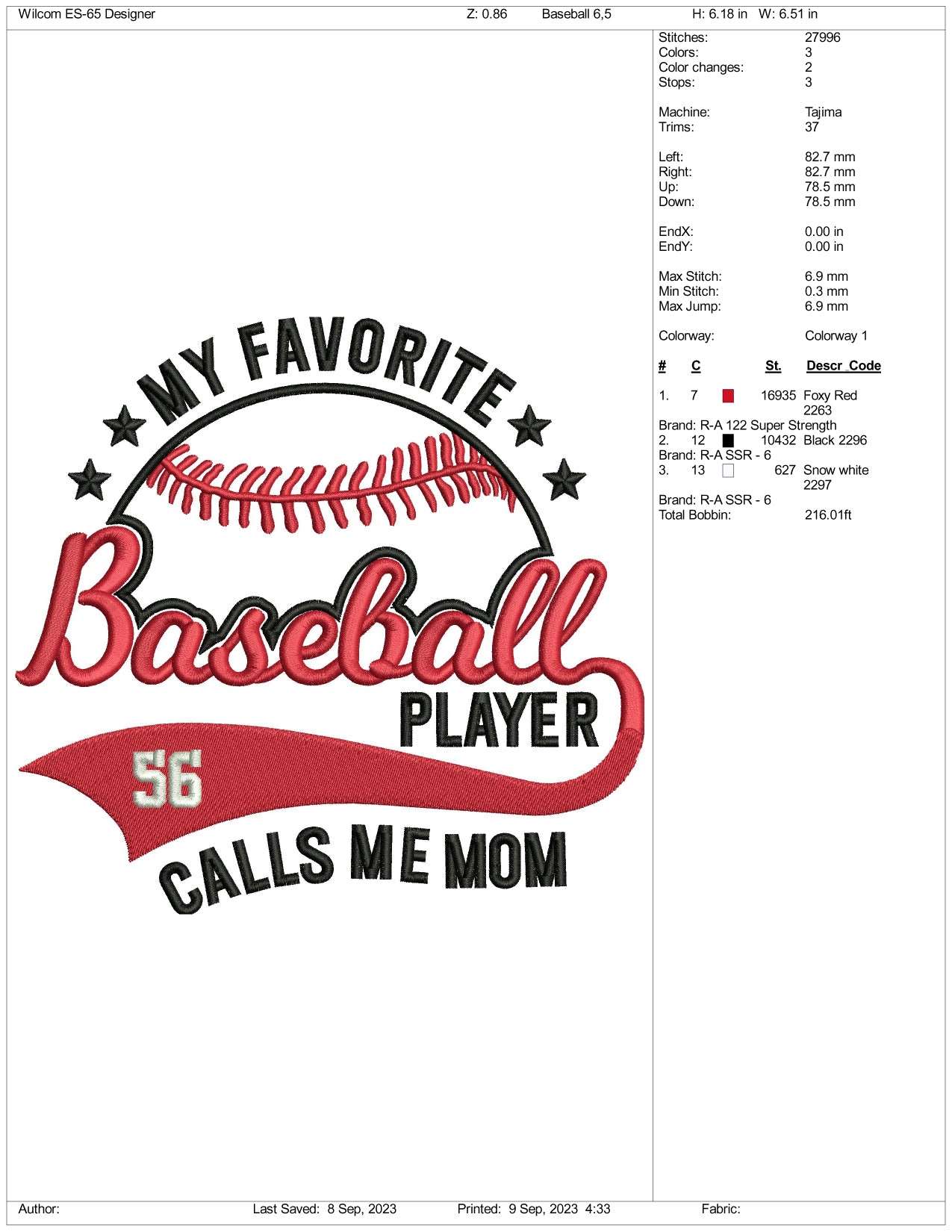 Baseball Player Embroidery Design Files - 3 Size's