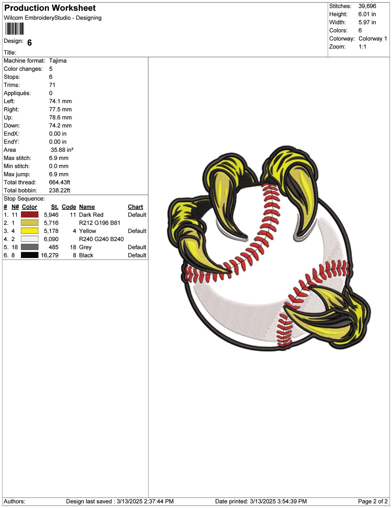 Baseball Beast Claw Embroidery Design Files - 9 Size's