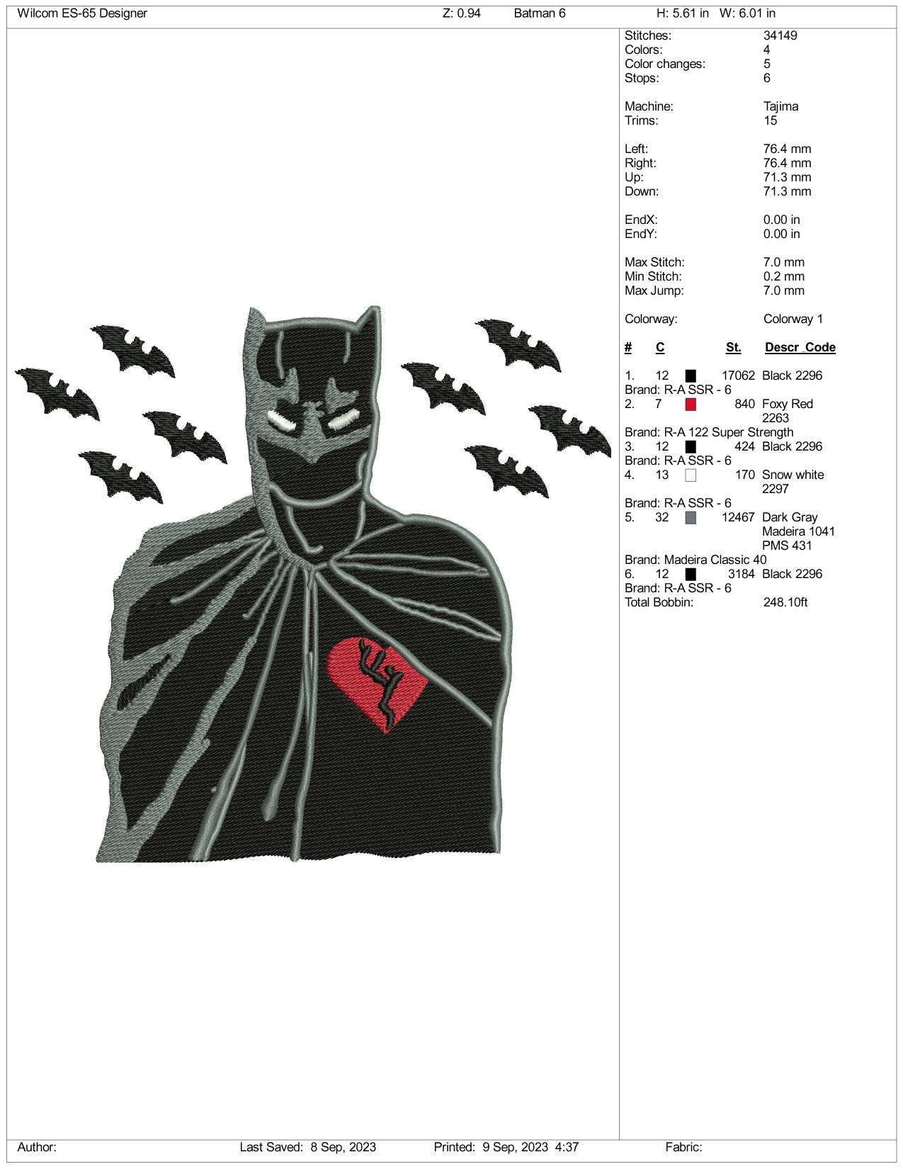 Broken Heart Batman Embroidery Design Files - 3 Size's