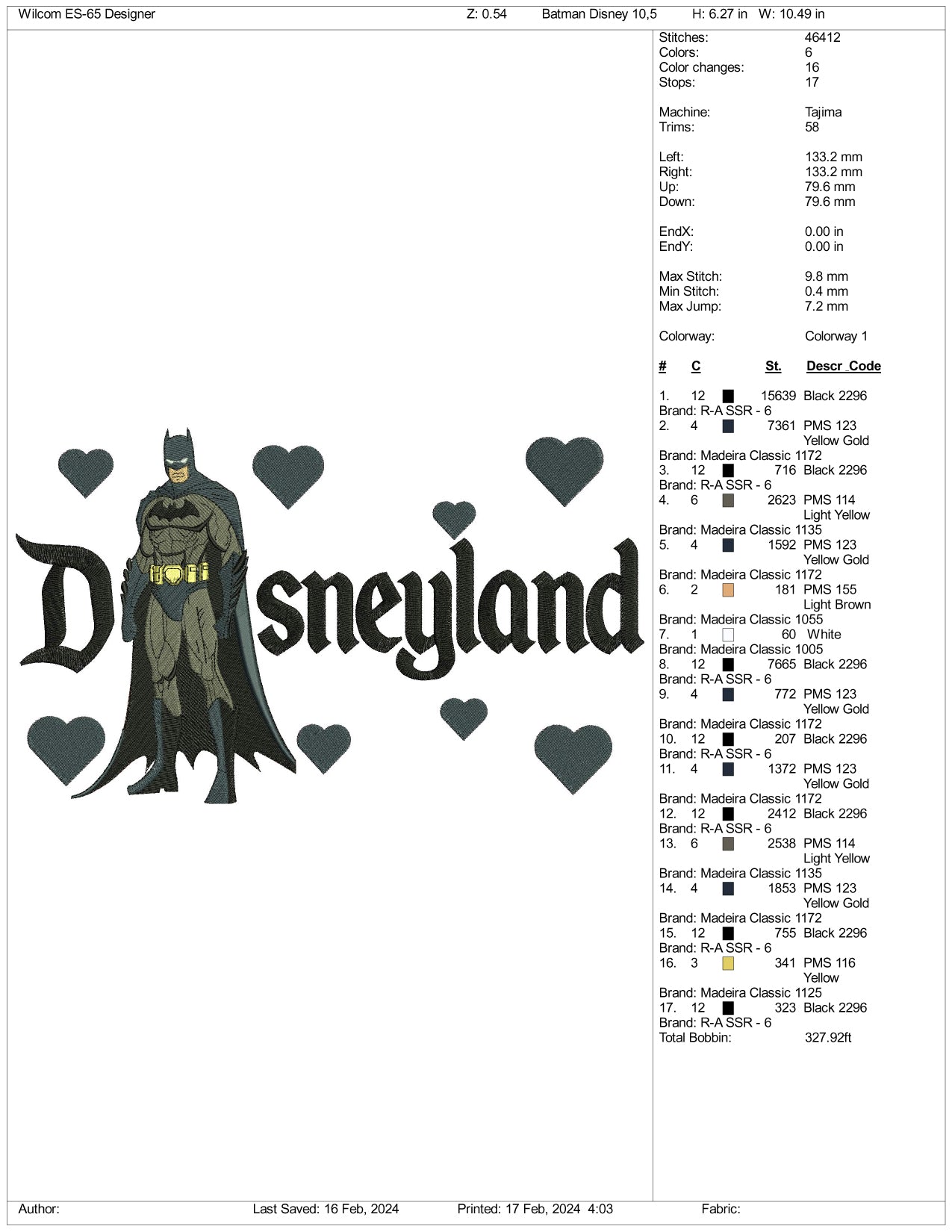 Batman Disneyland Embroidery Design Files - 3 Size's