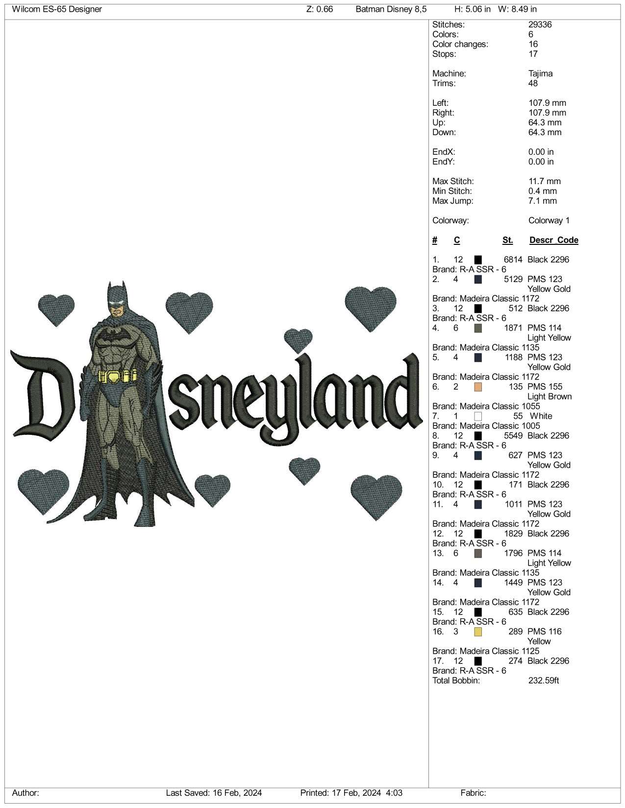 Batman Disneyland Embroidery Design Files - 3 Size's