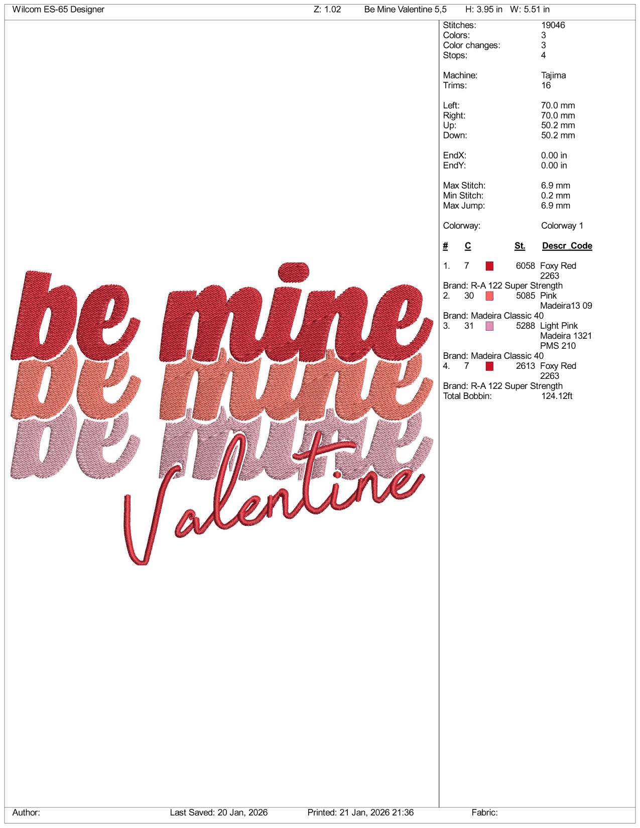 Be Mine Valentine Embroidery Design Files - 4 Size's