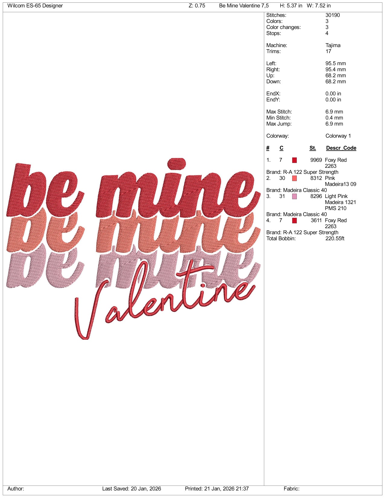 Be Mine Valentine Embroidery Design Files - 4 Size's