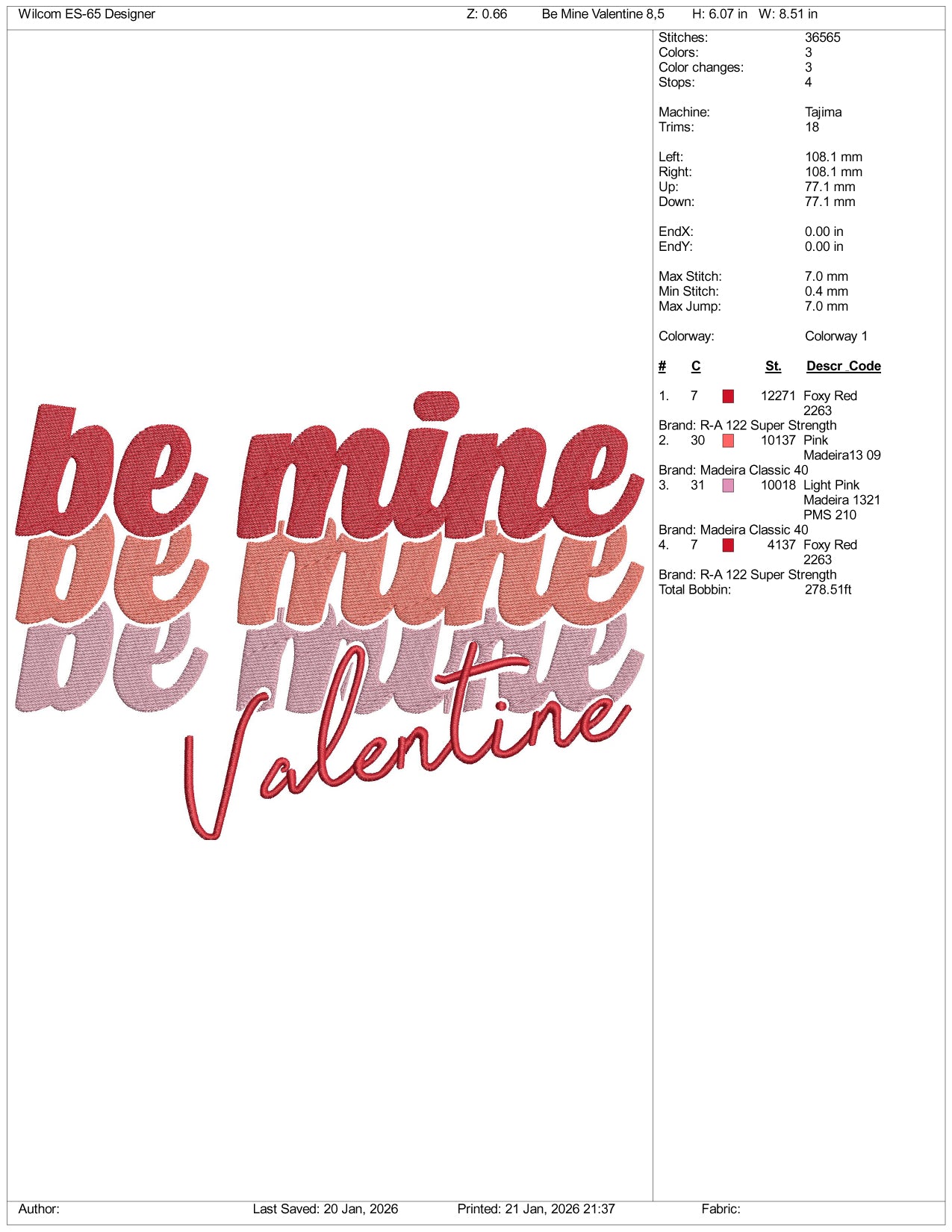 Be Mine Valentine Embroidery Design Files - 4 Size's