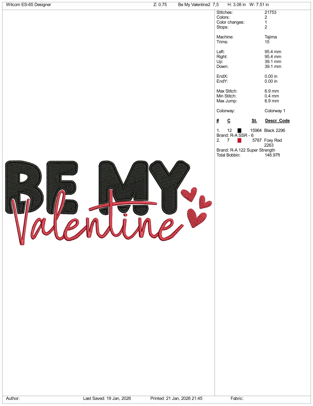 Be My Valentine Embroidery Design Files - 3 Size's
