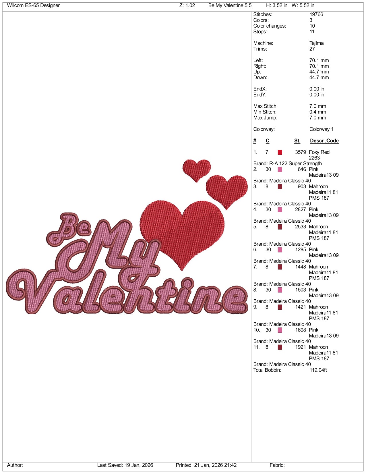 Be My Valentine Embroidery Design Files - 3 Size's