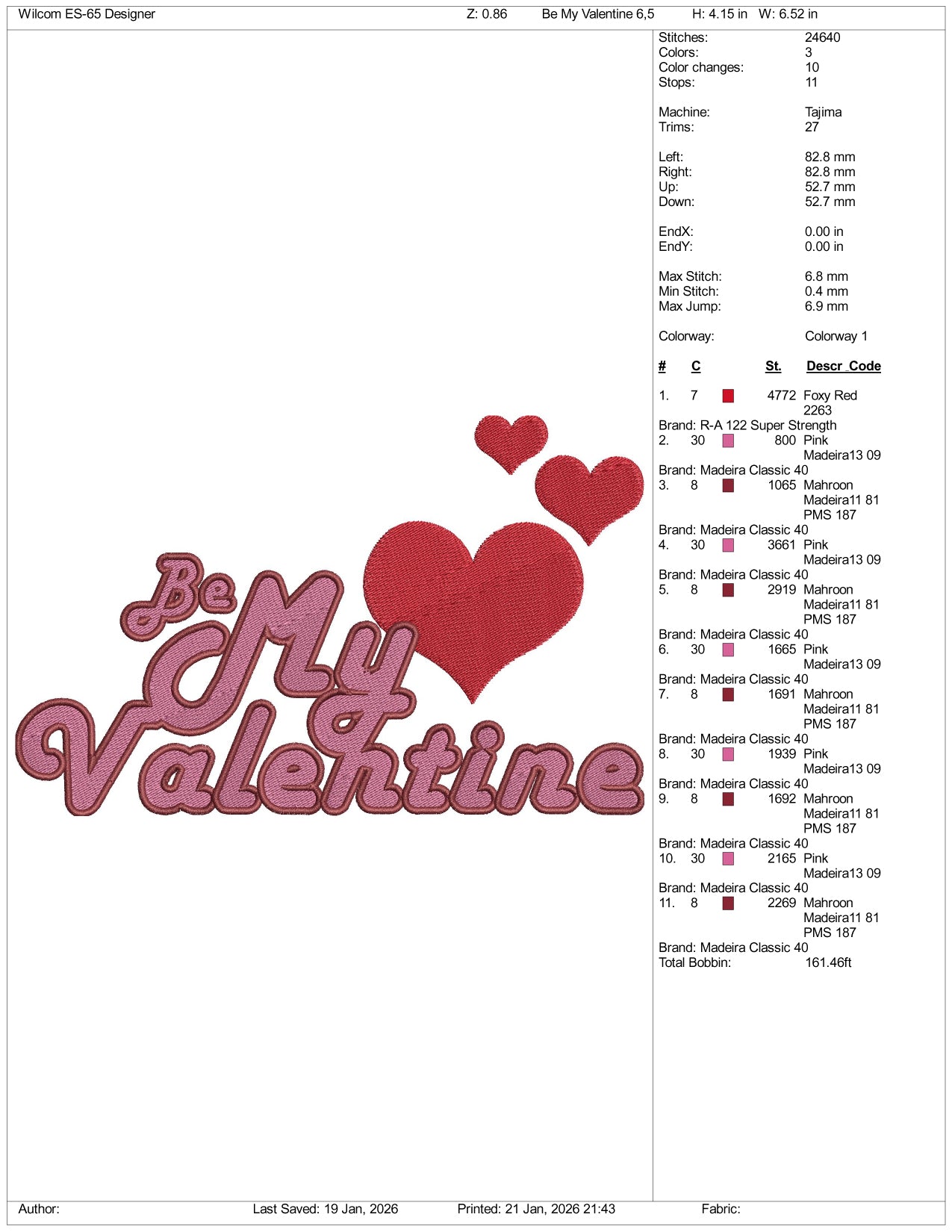 Be My Valentine Embroidery Design Files - 3 Size's