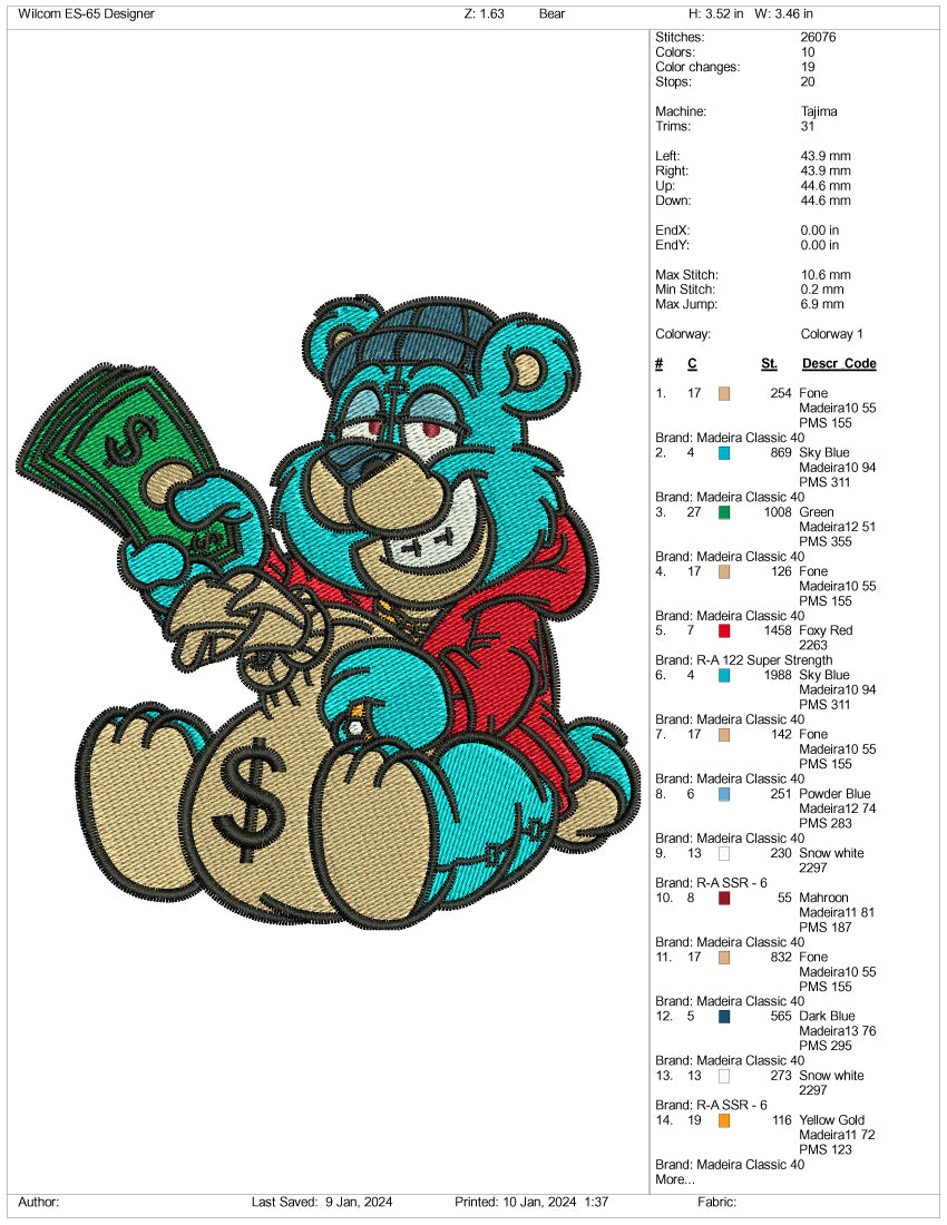 Rice Bear Embroidery Design Files - 3 Size's