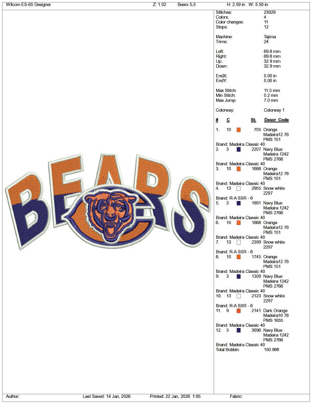Bears Face Logo Embroidery Design Files - 2 Size's