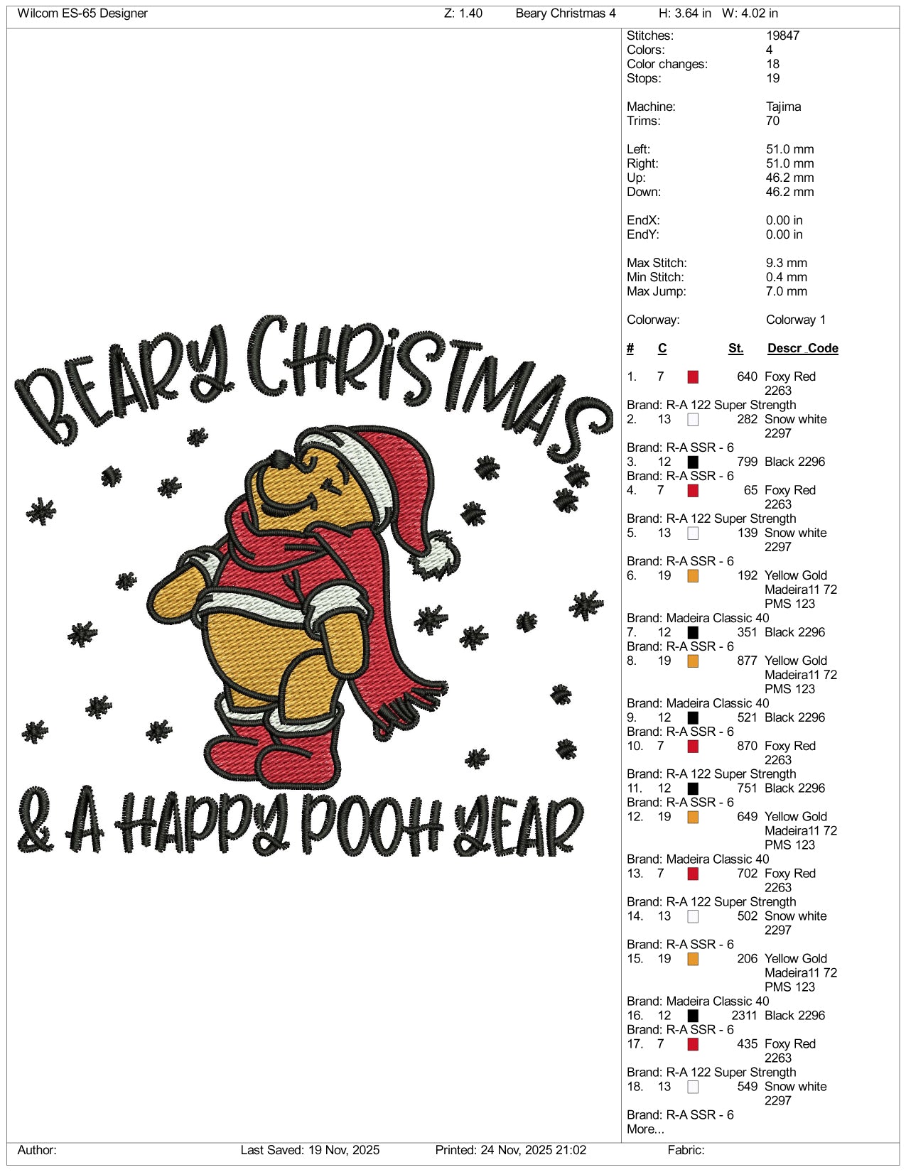Beary Christmas & a Happy Pooh Year Embroidery Design Files - 5 Size's