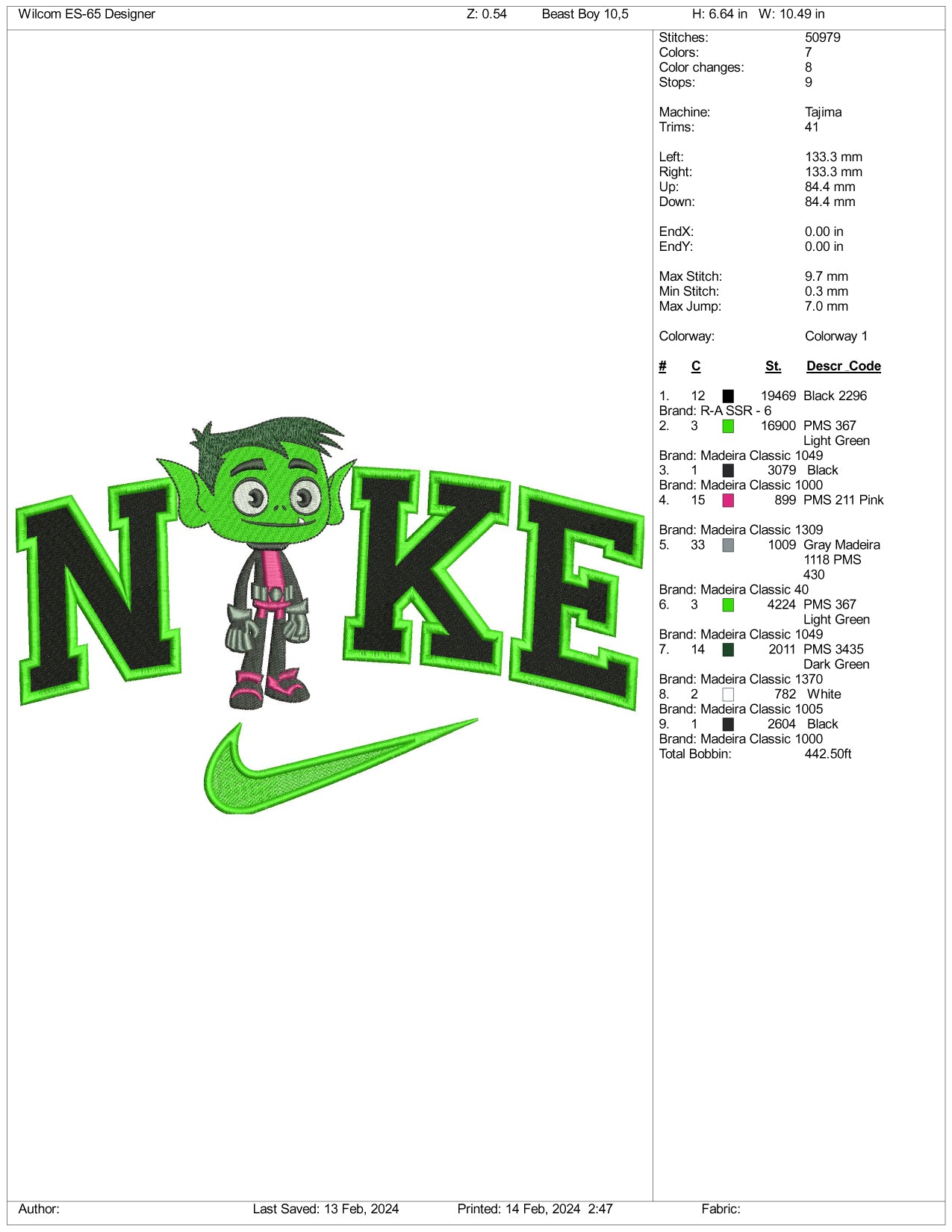 NIke Beast Boy Embroidery Design Files - 3 Size's