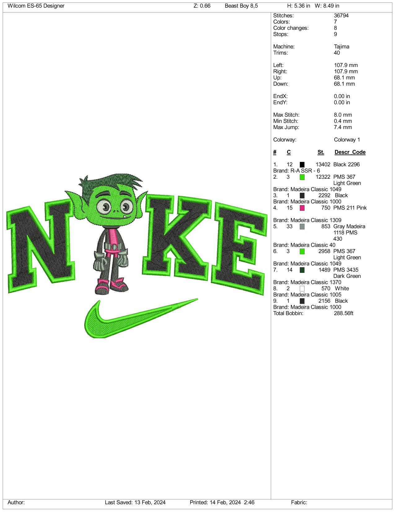 NIke Beast Boy Embroidery Design Files - 3 Size's