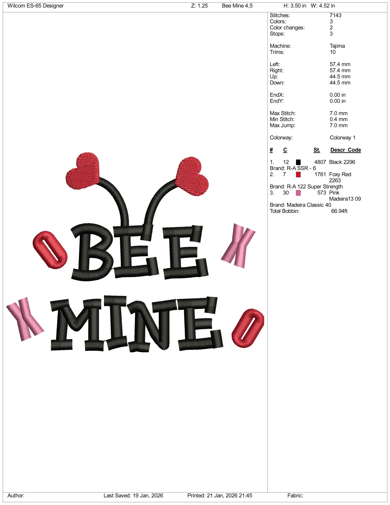Bee Mine Embroidery Design Files - 3 Size's