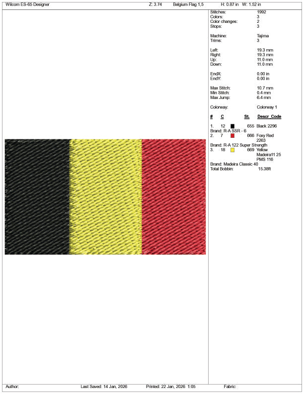 Belgium Flag Embroidery Design Files - 3 Size's