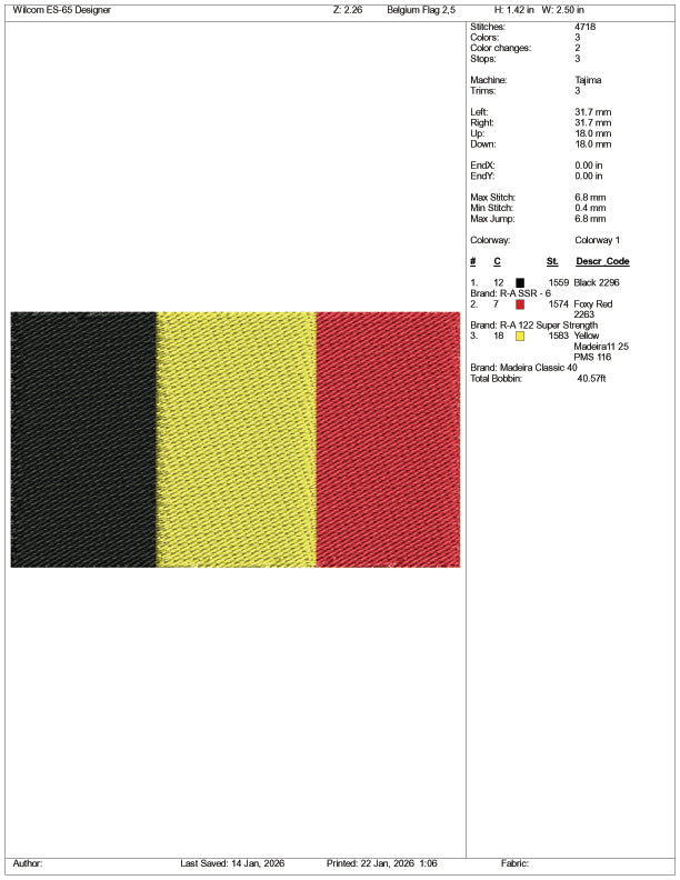 Belgium Flag Embroidery Design Files - 3 Size's
