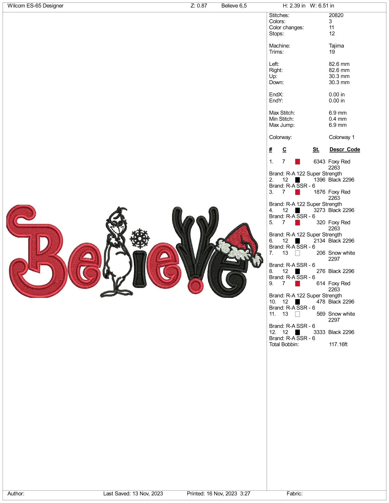 Grinch Believe Embroidery Design Files - 3 Size's