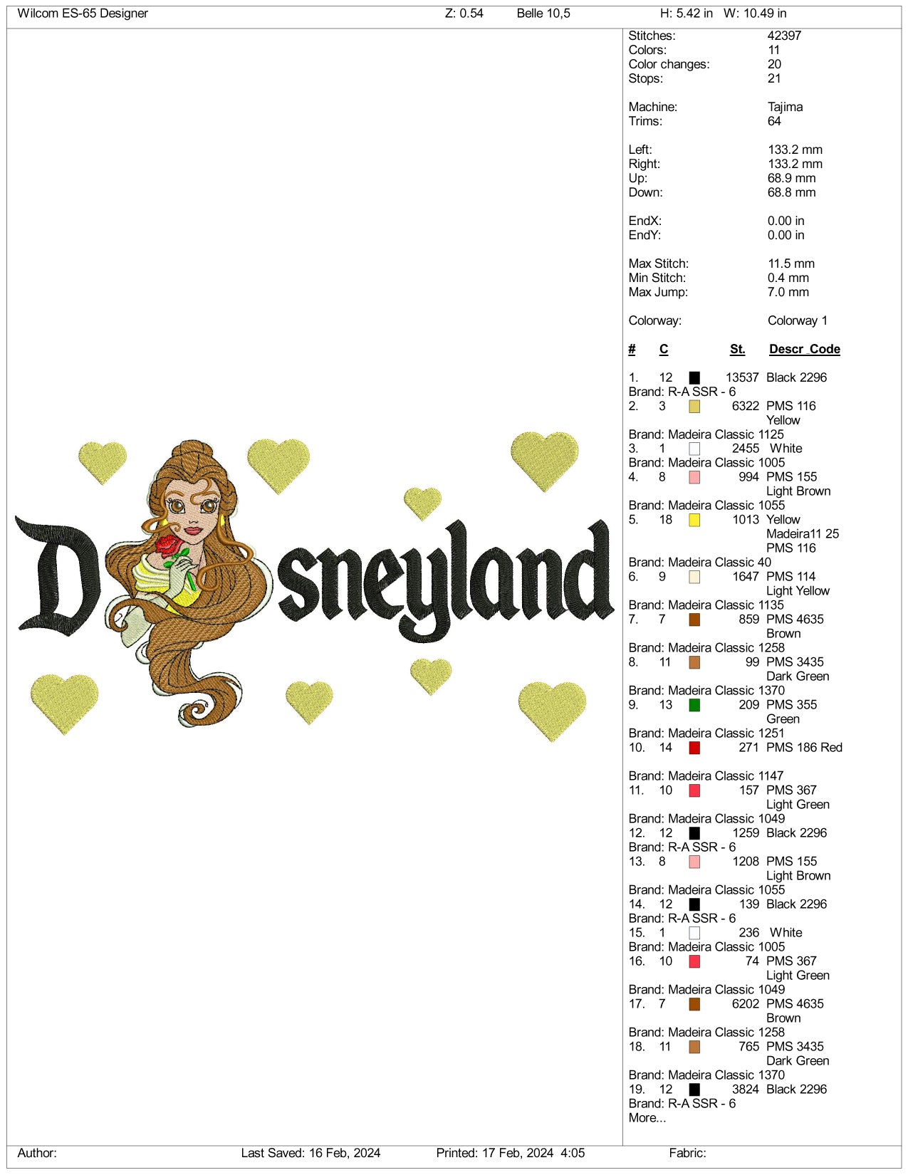 Modern Belle Disneyland Embroidery Design Files - 3 Size's