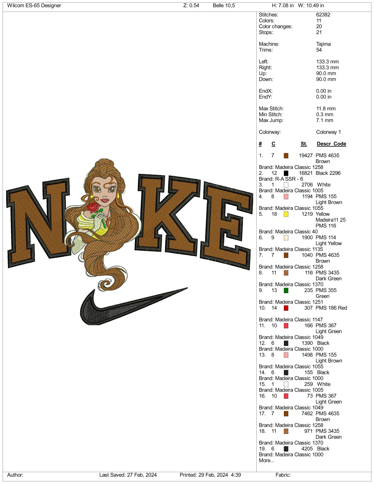 Nike Modern Belle Embroidery Design Files - 3 Size's