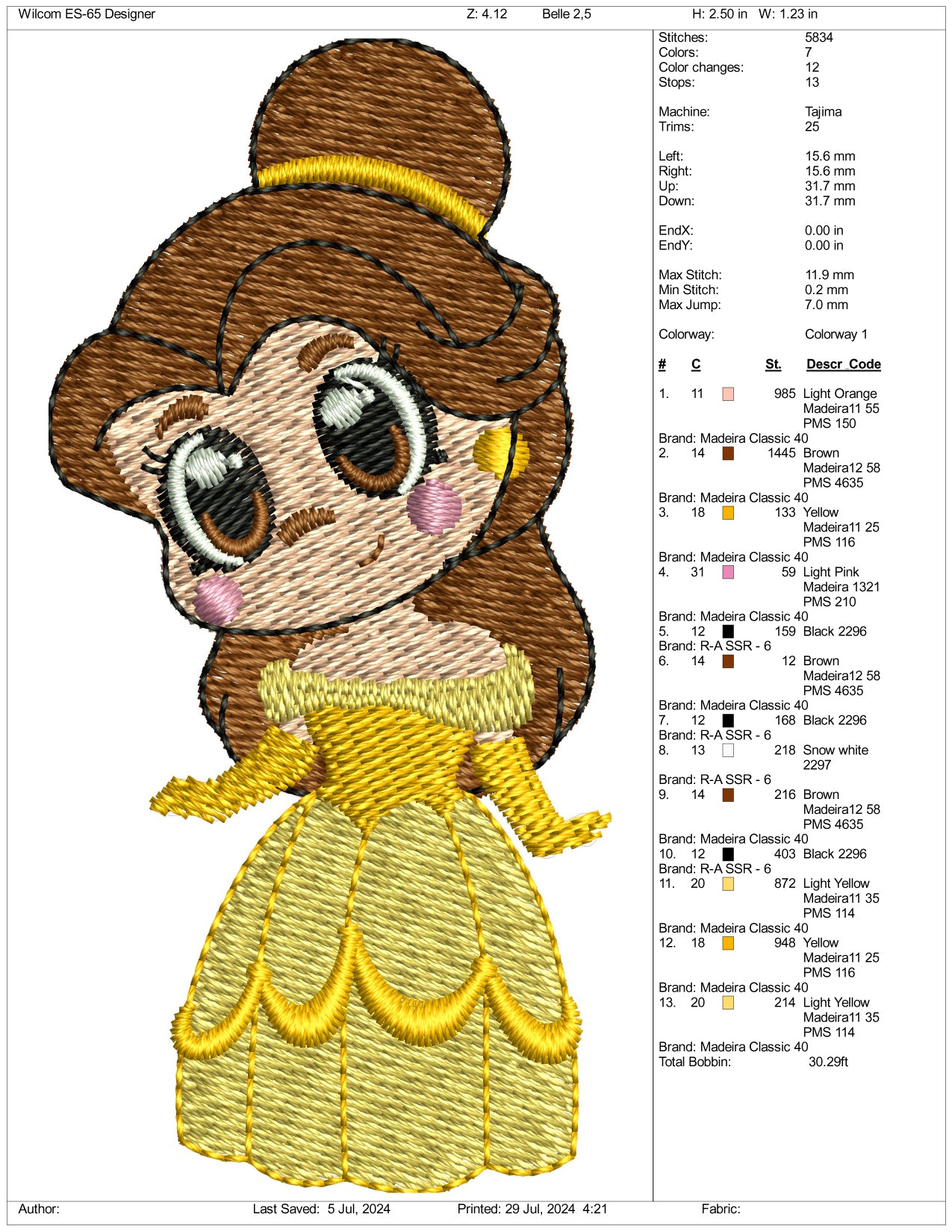 Chibi Belle Embroidery Design Files - 3 Size's