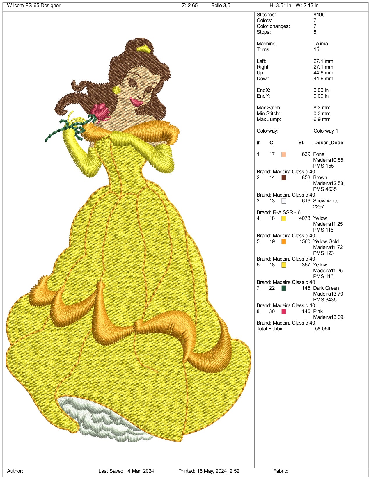 Belle v1 Embroidery Design Files - 3 Size's