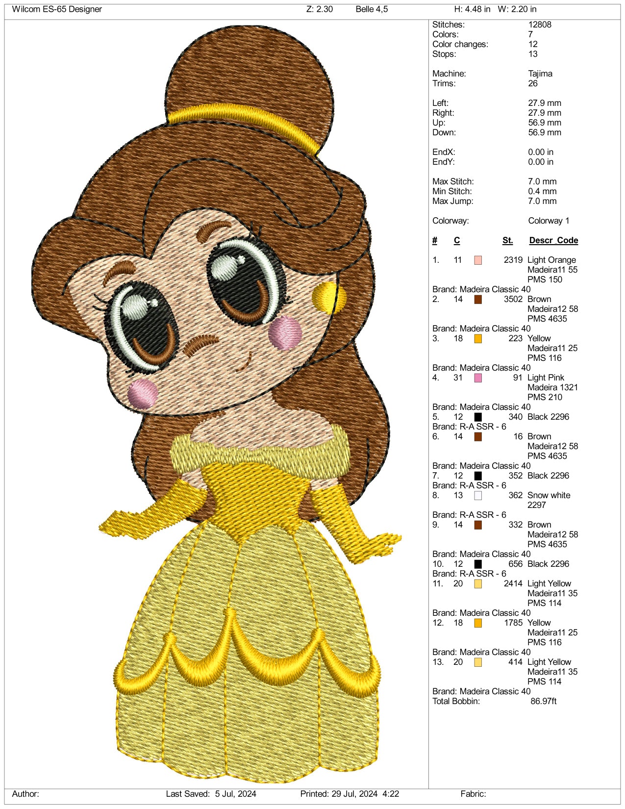 Chibi Belle Embroidery Design Files - 3 Size's