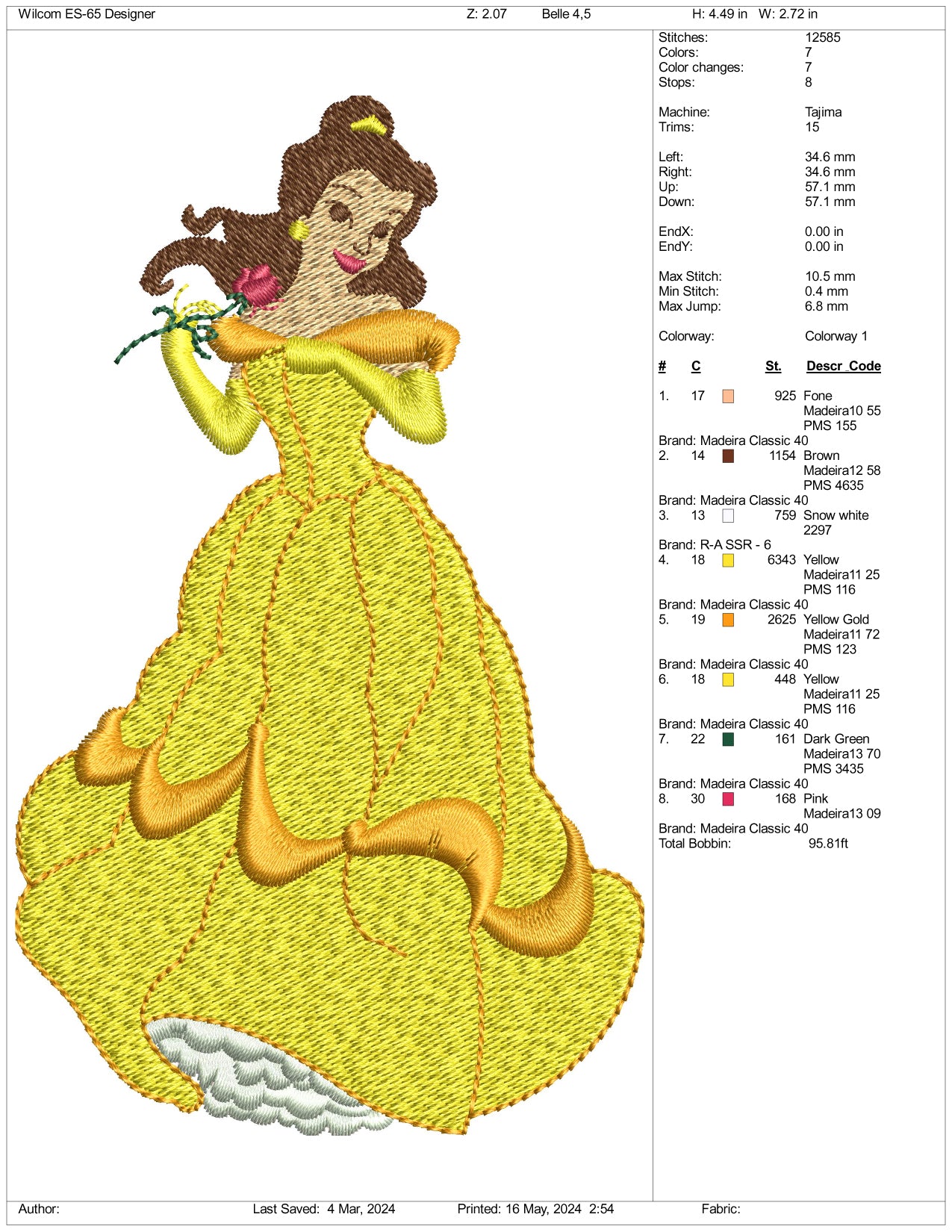 Belle v1 Embroidery Design Files - 3 Size's