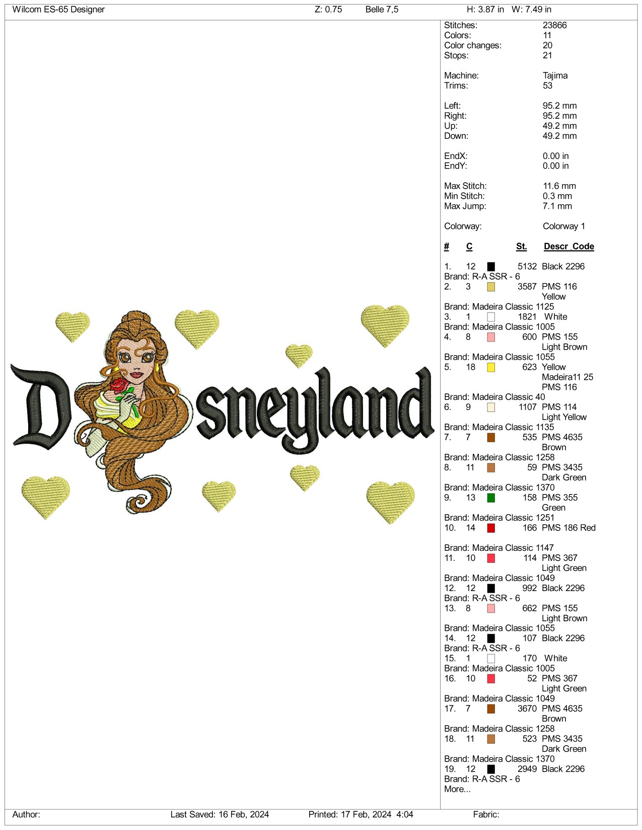 Modern Belle Disneyland Embroidery Design Files - 3 Size's